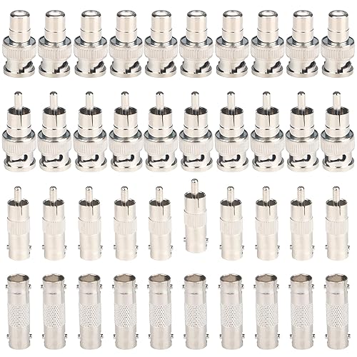BNC to RCA Converter Adapter Set - 40 Pcs Coaxial Coax Cable Connectors Assortment - Male & Female BNC to RCA Coupler for CCTV Security Camera