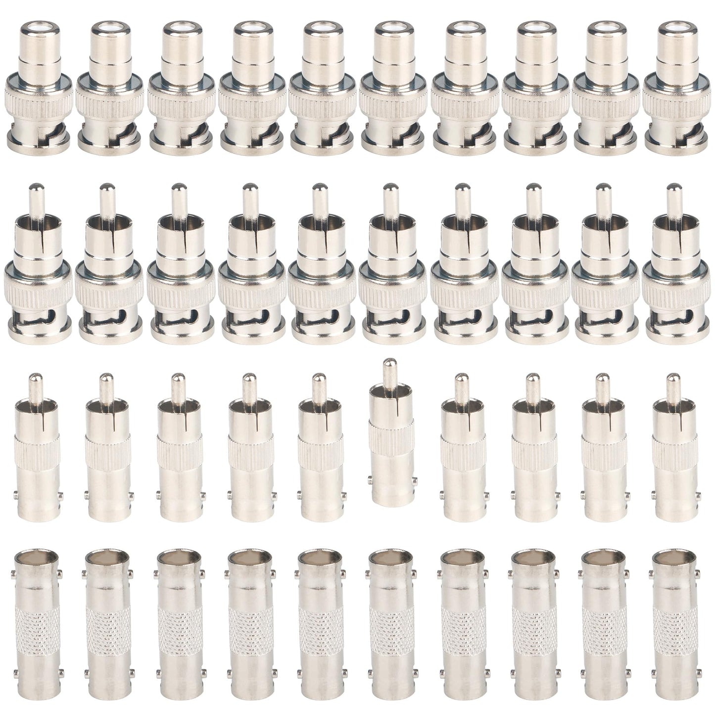 BNC to RCA Converter Adapter Set - 40 Pcs Coaxial Coax Cable Connectors Assortment - Male & Female BNC to RCA Coupler for CCTV Security Camera
