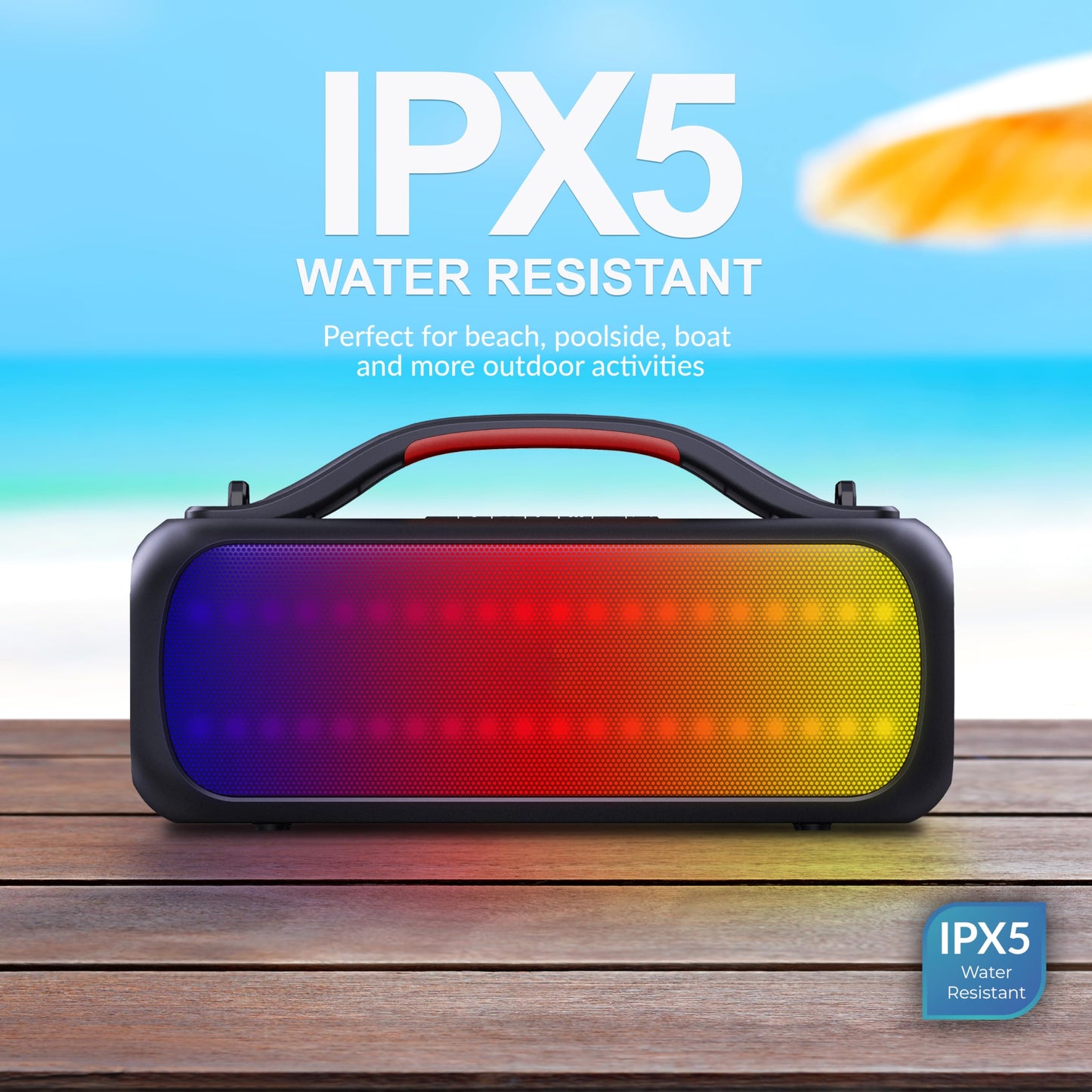Supersonic IQ Sound IQ-3535RGB 2.0CH Portable Bluetooth Speaker with RGB Panel, IPX5 Water Resistance, TWS, Voice Control, FM Radio, USB Input
