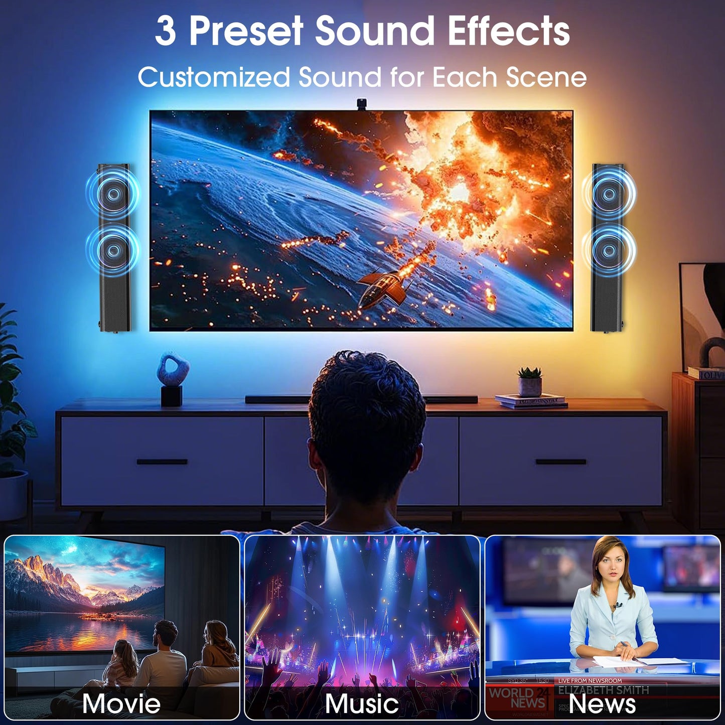 HIXICOPA 2.1 Channel Sound Bar with Wired Subwoofer, Dorby Audio 35in Detachable TV Soundbar, Bluetooth, HDMI-ARC, Optical, AUX, USB, FM, Coaxial