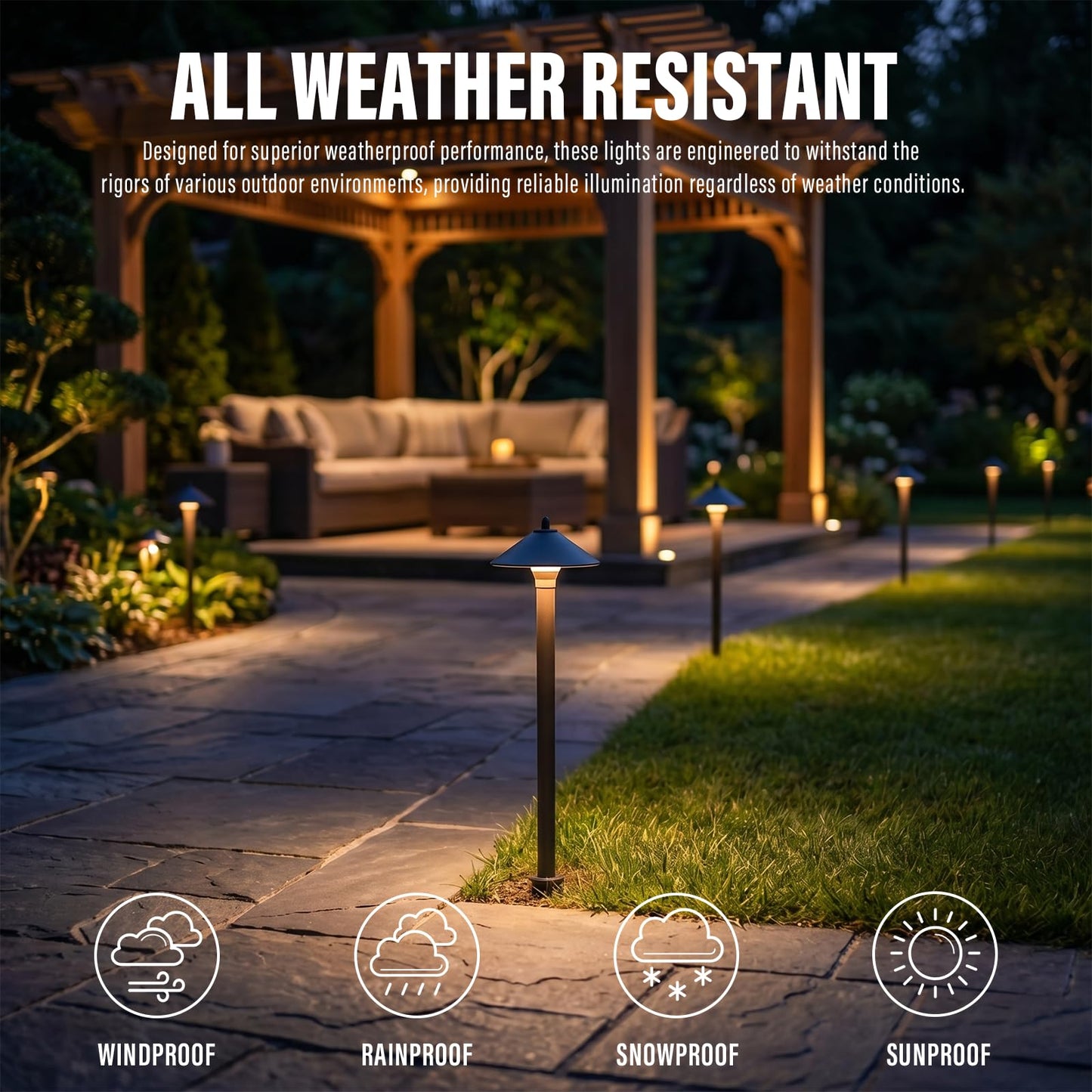 VENUS MANUFACTURING Low Voltage Pathway Lights Outdoor Landscape Lighting 10W 25 Lumen 2700K Die-cast Aluminum Housing 12V Garden Halogen Path Lights