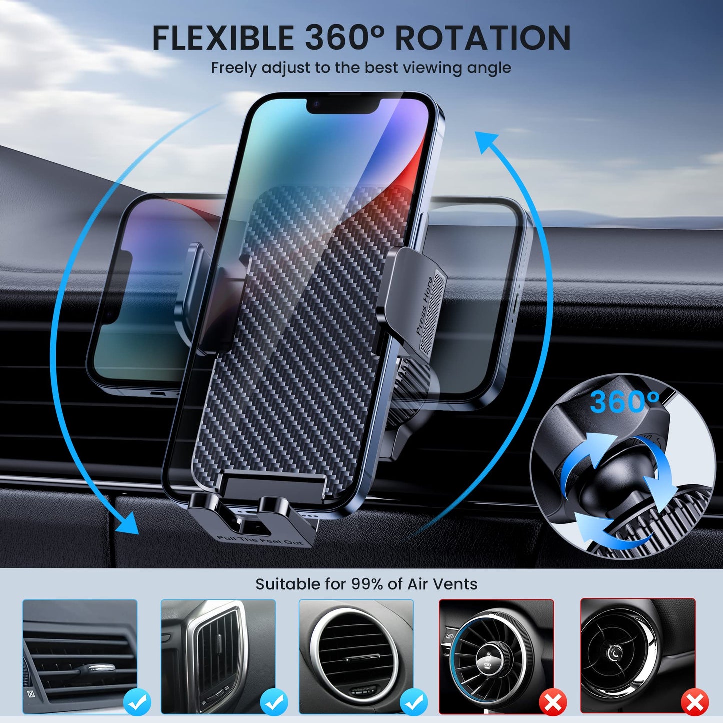 BIPOPIBO Phone Mount for Car Holders Cell Phon Holder Hands Free Phone Stand for Car Vent Automobile Mount Fit iPhone Android Smartphoe Universal