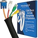Cable Management Sleeve & Cord Organizer for Desks - Wire Management Cover to Conceal & Protect Messy Cables for Computers, TV & Electronics - 10 ft x