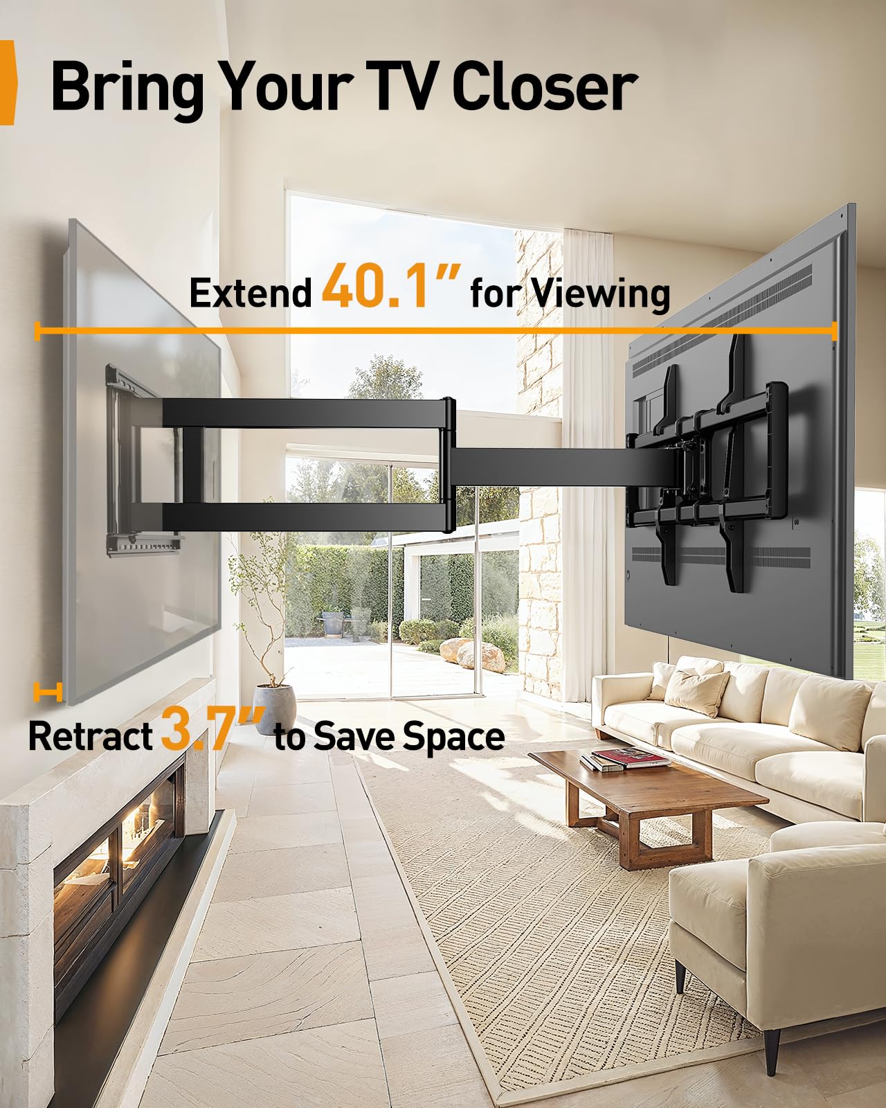 Perlegear Long Arm Full Motion TV Wall Mount for 42-97 Inch TVs up to 150 lbs, Pre-Assembled TV Mount with Full Swivel, Tilt and Extension, Fits