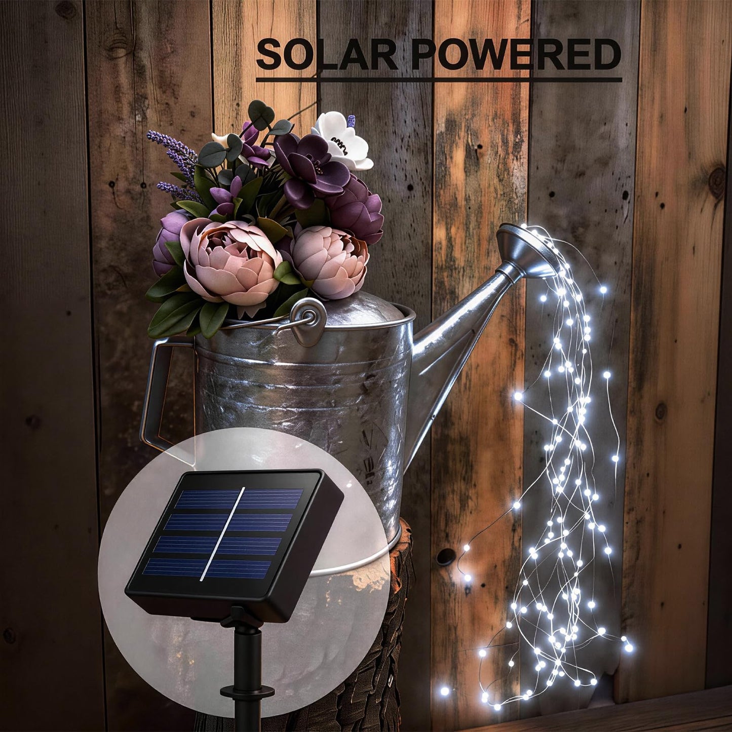 soltuus Solar Fairy Lights Outdoor White, Multi Strand 180 LEDs Watering Can String Light, Waterproof Solar Powered Waterfall Lights, Cool White