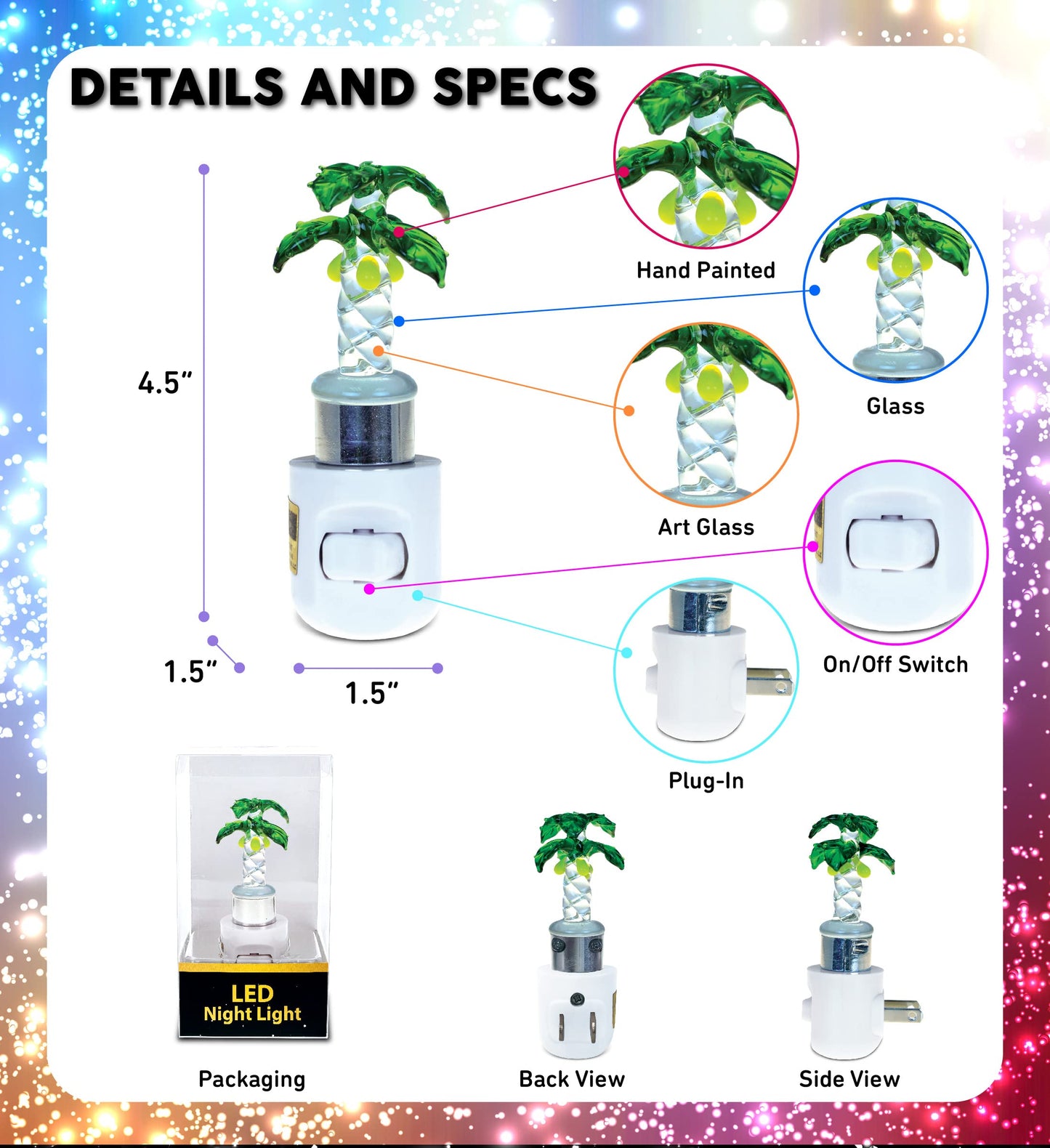 Puzzled Palm Tree Handcraft Art Glass Decorative Night Light Home Décor - Beach Theme - Unique and Elegant Gift