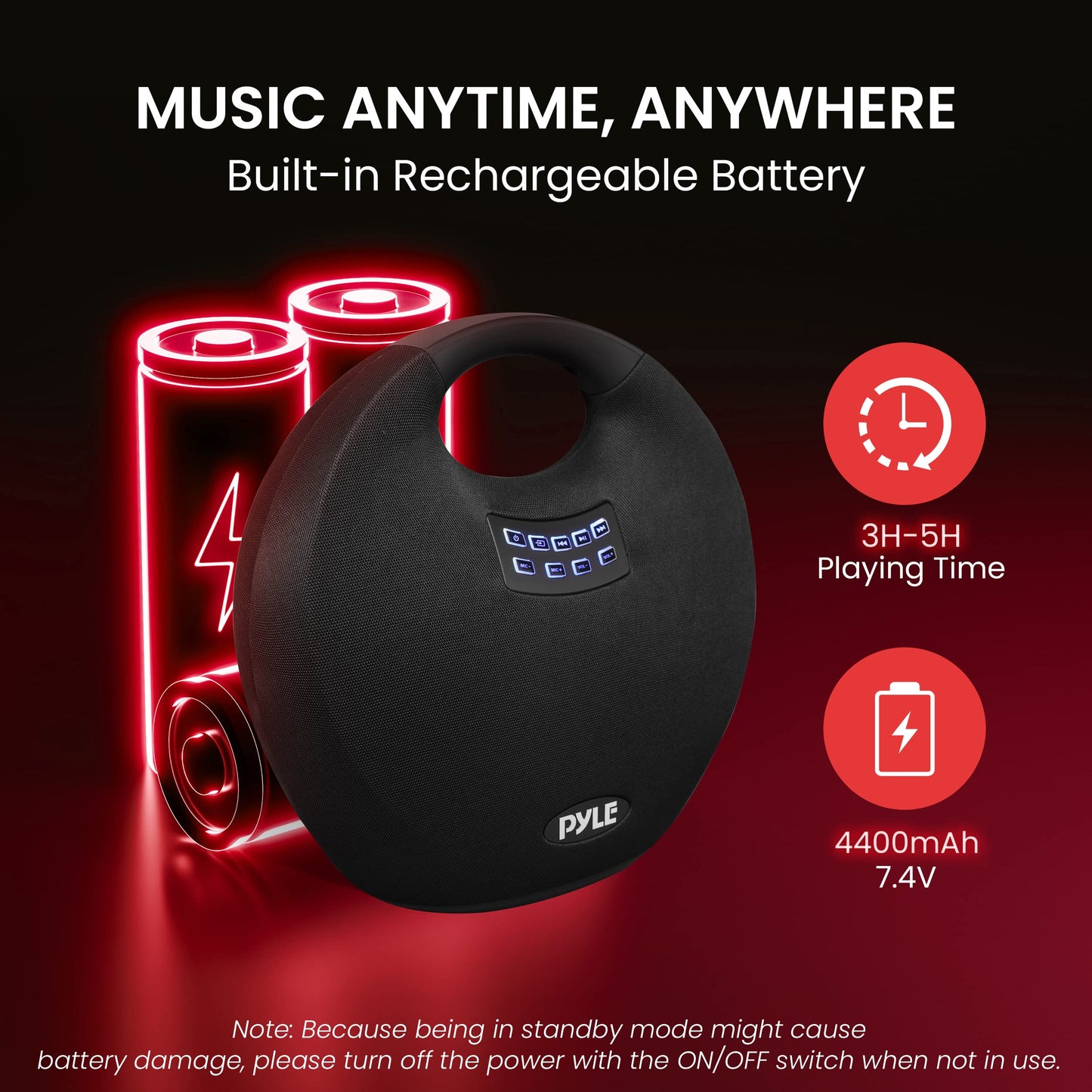 Pyle Portable Waterproof Bluetooth Speaker - 280 Watt Max Output Power, Wireless Music Streaming, Rechargeable Battery, MP3/WMA/FLAC Digital Audio