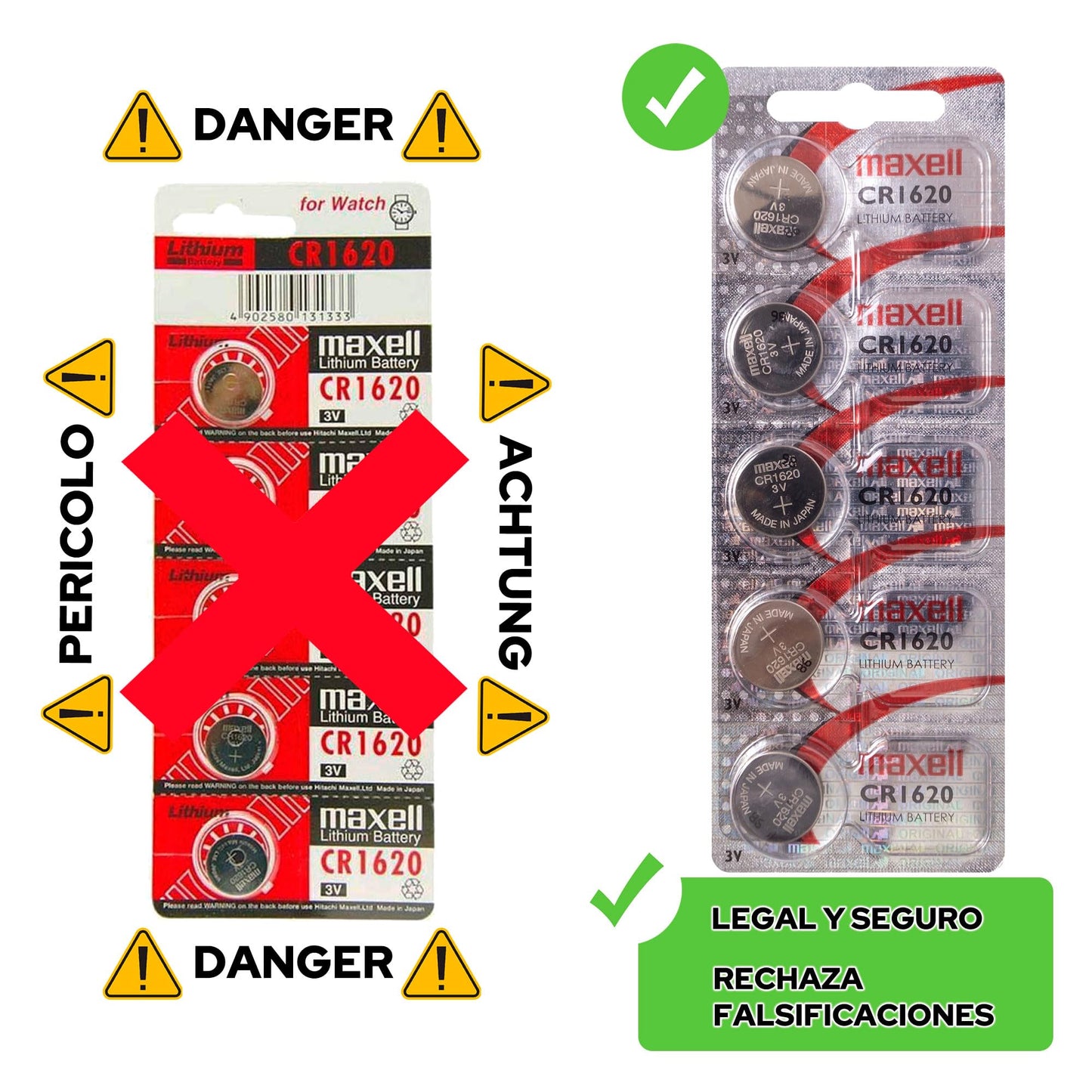 5 Maxell CR1620 3V Lithium Coin Cell Watch Batteries