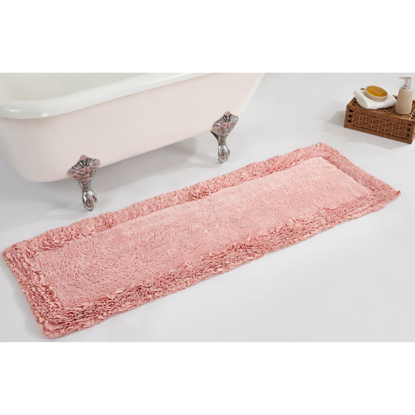 Better Trends 100% Cotton 20x60 Long Runner Bath Mat Extra Soft Non-Slip Bath Rug Water Absorbent Washable for Bathroom Floor Tub Shower Pink Shaggy…