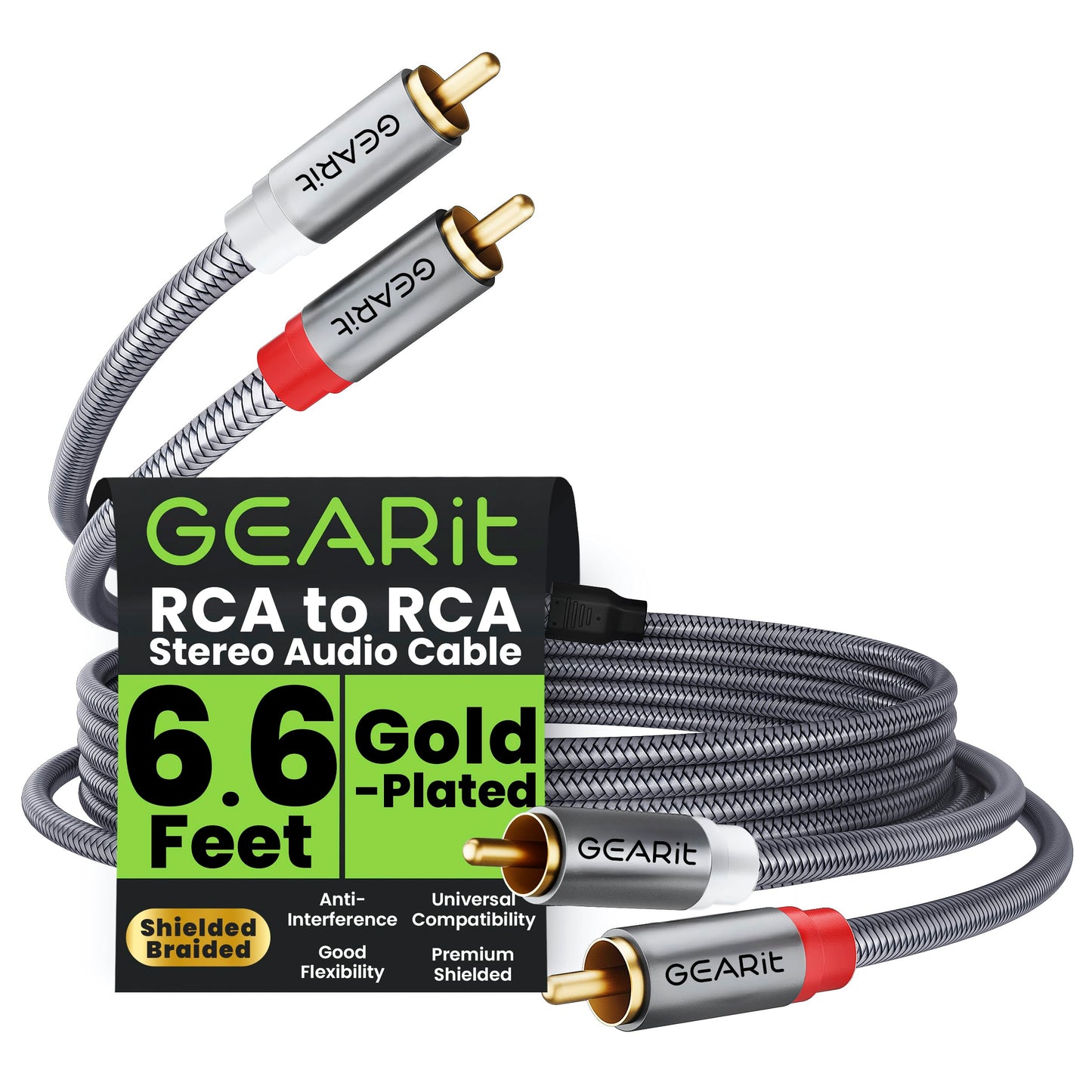 GEARit RCA Cable (6.6FT) 2RCA Male to 2RCA Male Stereo Audio Cables Shielded Braided RCA Stereo Cable for Home Theater, HDTV, Amplifiers, Hi-Fi