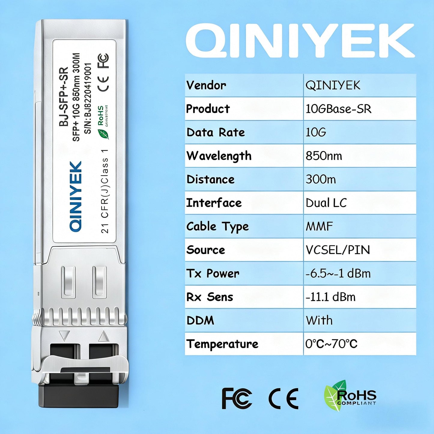 4Pack 10Gbase-SR SFP+ LC Transceiver, 10G Multimode Fiber Module 850nm,up to 300 Meters, Compatible with Cisco SFP-10G-SR, Unifi UF-MM-10G, Meraki