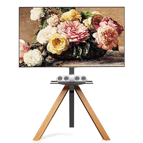 Tripod Easel TV Stand for 32 to 75 Inch LCD LED OLED Screen, Modern Floor TV Stand with Swivel Mount, Wooden Legs Minimalist Style, Portable Corner TV