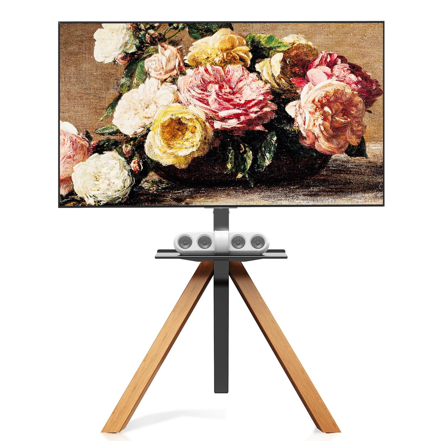 Tripod Easel TV Stand for 32 to 75 Inch LCD LED OLED Screen, Modern Floor TV Stand with Swivel Mount, Wooden Legs Minimalist Style, Portable Corner TV