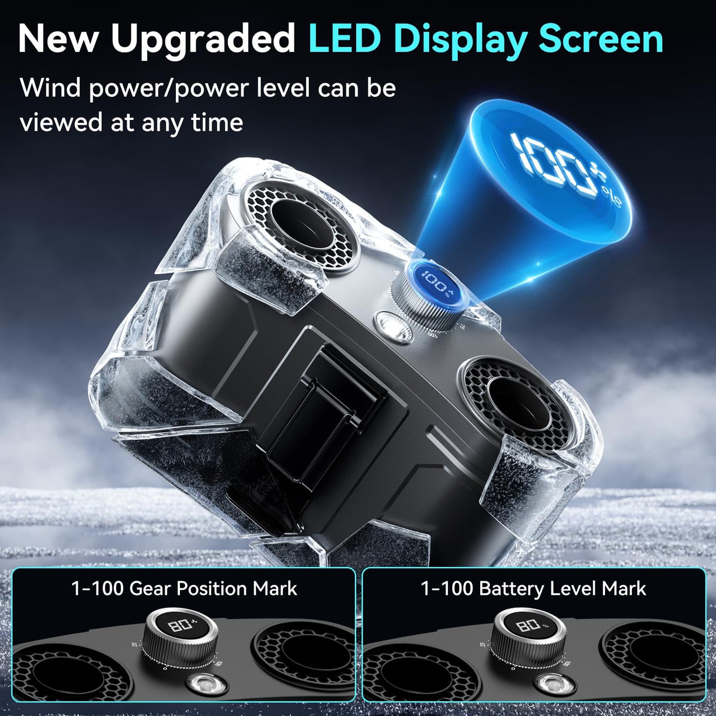 21000MAh Portable Waist Fan, 100 Speeds 34000RPM Strong Airflow, Belt Fan with up to 145H of Working Time, Flashlight Hands-Free Hanging Neck