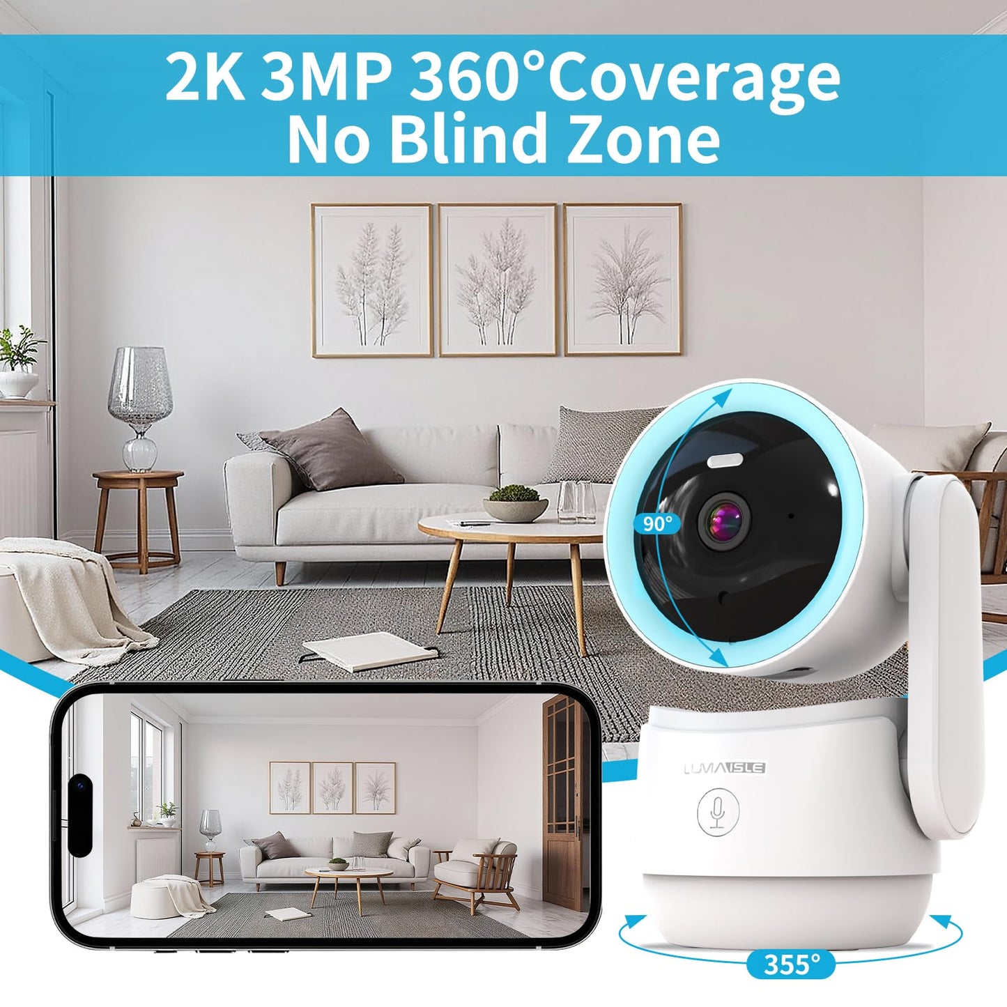2K Pan/Tilt Security Camera, Smart WiFi Indoor Cameras for Home Security with AI Motion Detection, Dual-Band Wi-Fi (5G/4G) Camera with Phone App