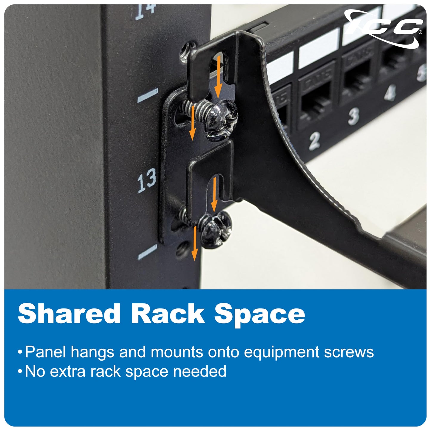 ICC Cable Manager Bracket Panel, 1U Rack Mount Space, Black Powder Coat Finish, Cable Management for 19" Racks and Cabinets, Metal, 5" Deep, Pack of 6