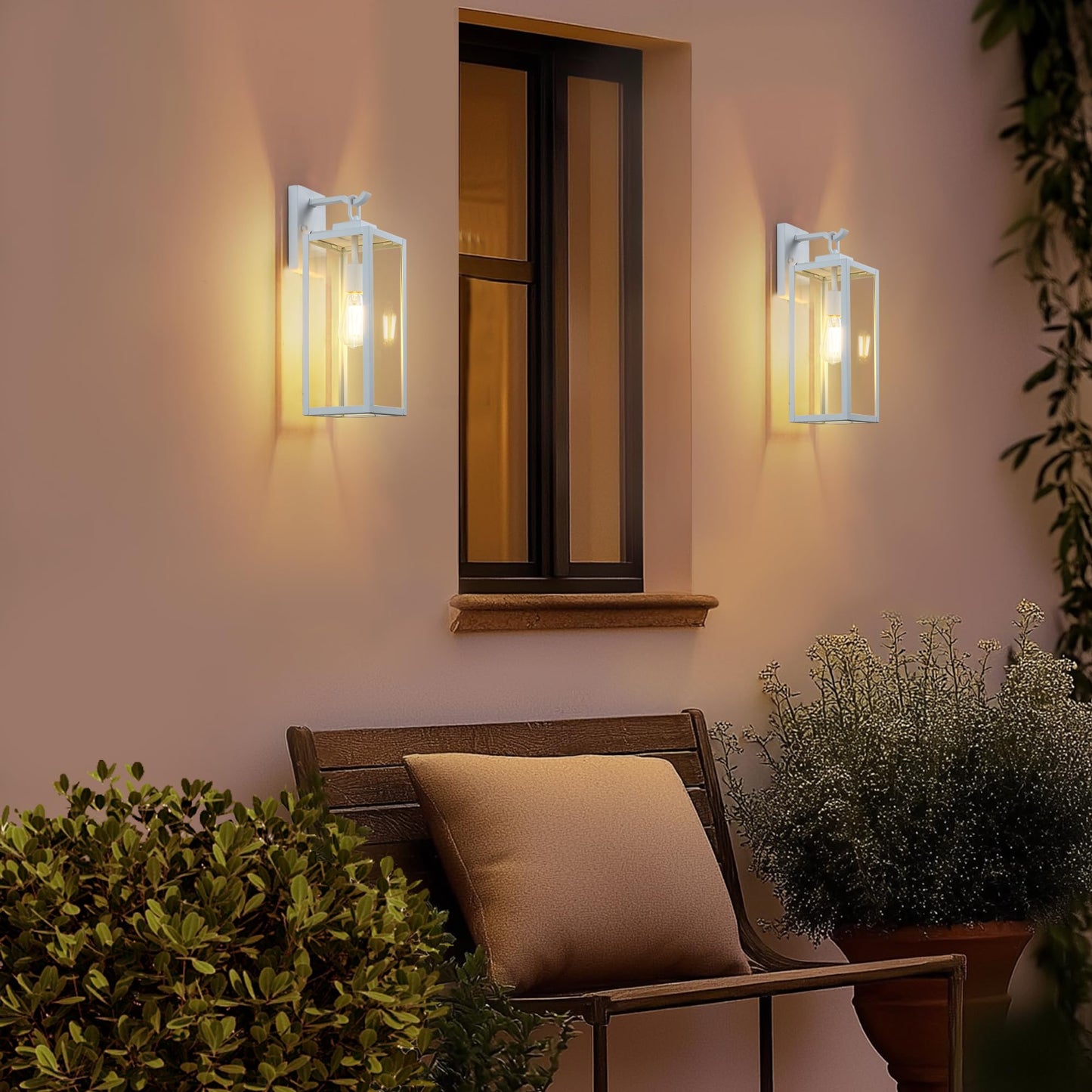 GRUENLICH Outdoor Wall Light Fixtures, 18 Inch White Exterior Waterproof Porch Sconce Lighting with E26 Socket & Tempered Glass, Double Extra Large