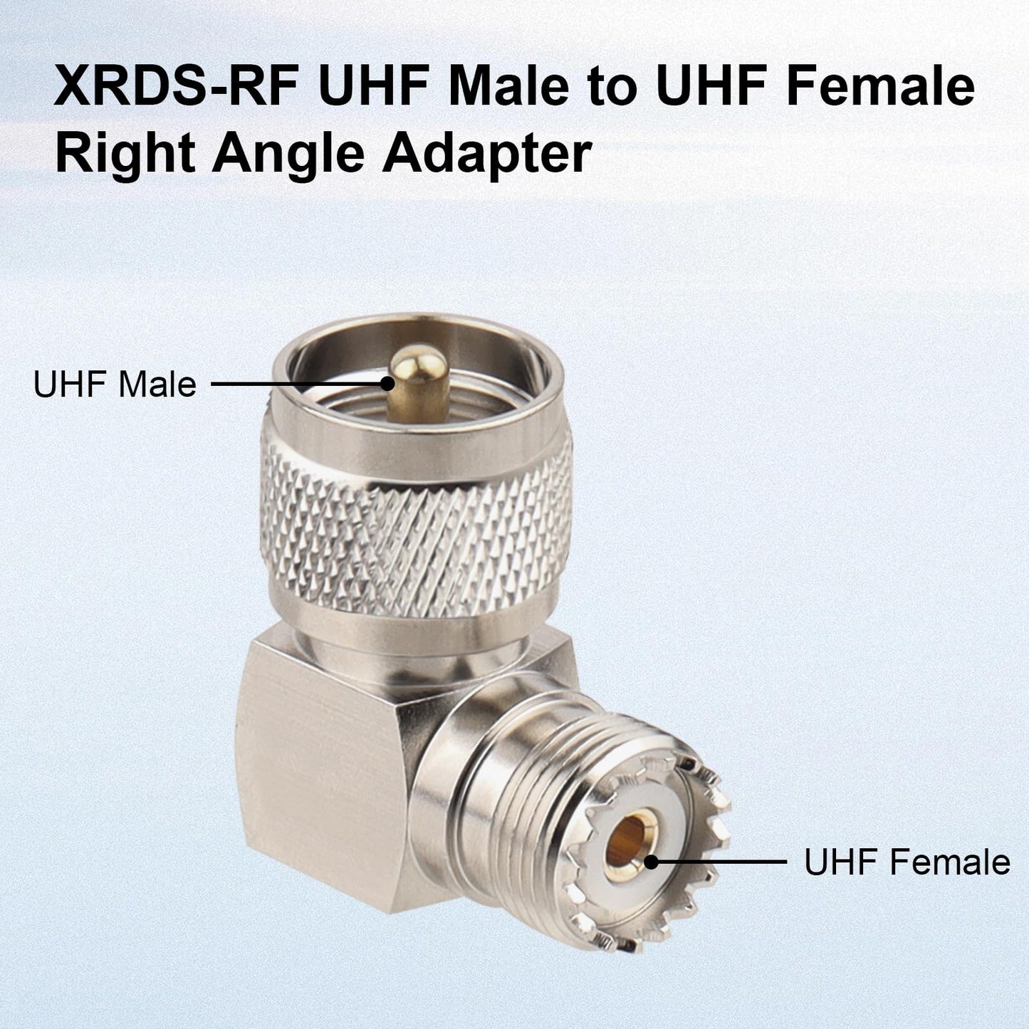 UHF Male to UHF Female Right Angle Adapter (2-Pack) - 90 Degree PL-259 to SO-239 Connector, RF Coax Elbow Adapter 50 Ohm Impedance for CB/Ham Radio