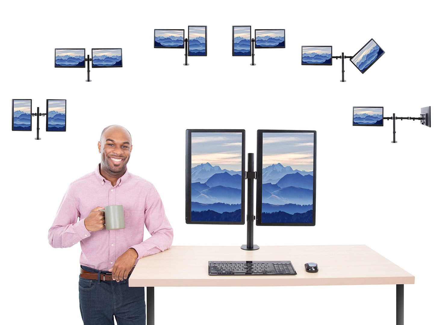 Stand Steady 2 Monitor Mount Desk Stand | Height Adjustable Double Monitor Stand with Desk Clamp| Full Articulation VESA Mount Fits Most LCD/LED