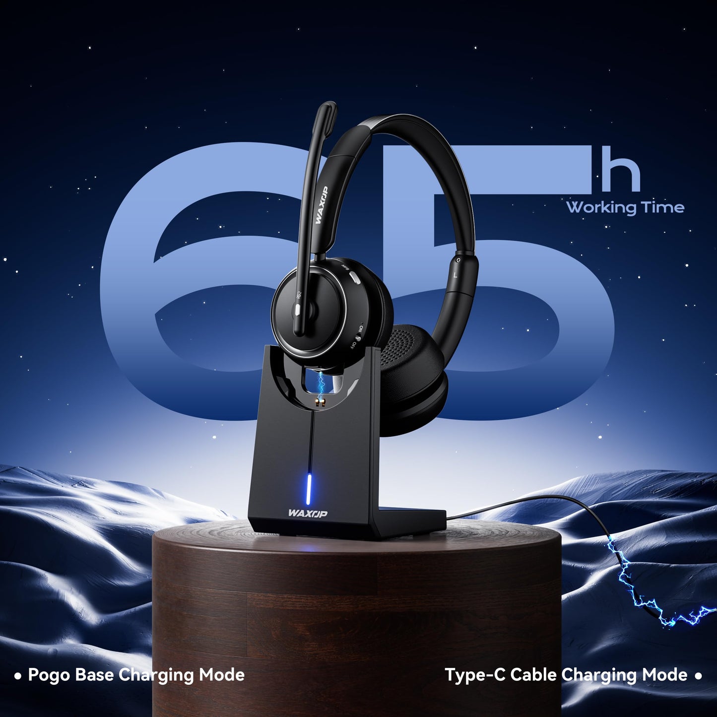Waxop Wireless Headset with Mic for Work, Bluetooth Headset with Noise Cancelling Mic & Mute Button, Wireless Headsets with Mic for Remote