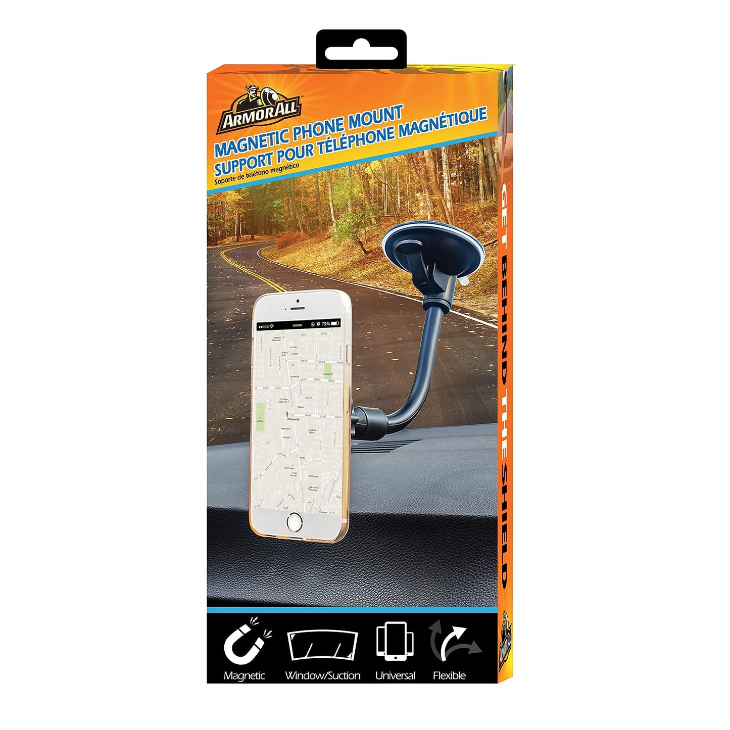 Armor All Magnetic Gooseneck Mount for Mobile Phones, Comes with 2 Differently Sized Magnetic Plates for Your Devices, Rotate for Ideal Viewing Angle