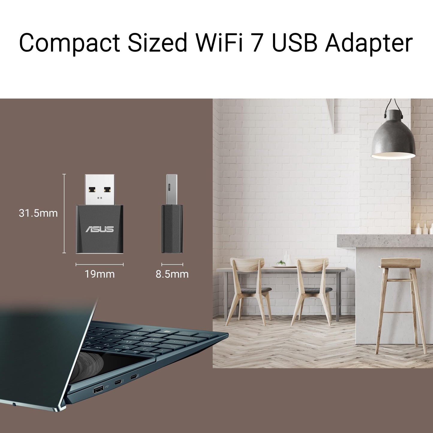 ASUS Tri-Band WiFi 7 Nano USB Adapter (USB-BE92 Nano), 6GHz Band, Support 4096-QAM, Plug and Play, Compatible with Windows® 10 & 11, TAA Compliant