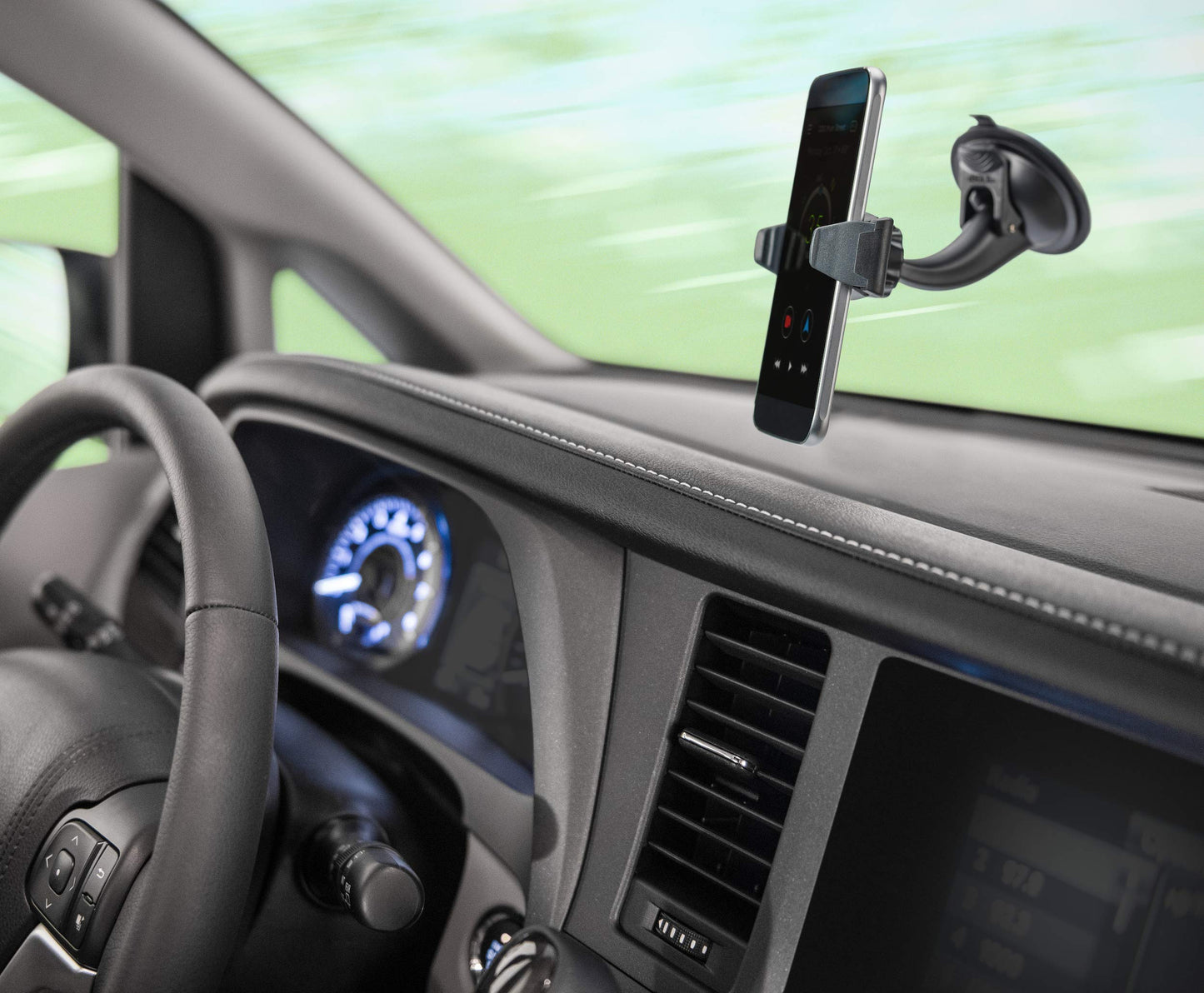 Ventev Car Mount | Low Profile, 360 Degree Rotation & Multi-Angle Viewing, Heavy Duty Suction Cup, Adjustable Brackets to Secure Smartphone |