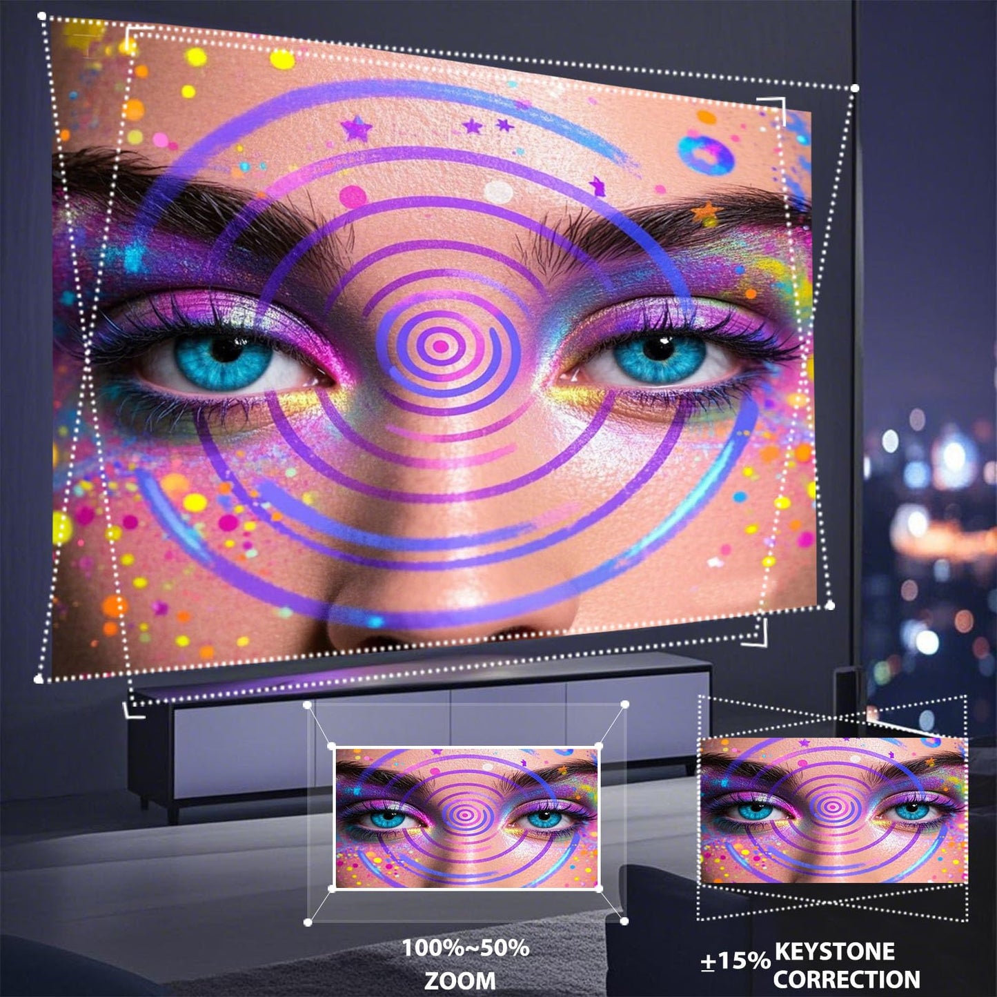 Pryznal Smart 2025 New Projector 4K 1080P with Built in Apps, 500 ANSI WiFi 6 Bluetooth 5.0 Portable Outdoor Projector, Low Blue Light, Works