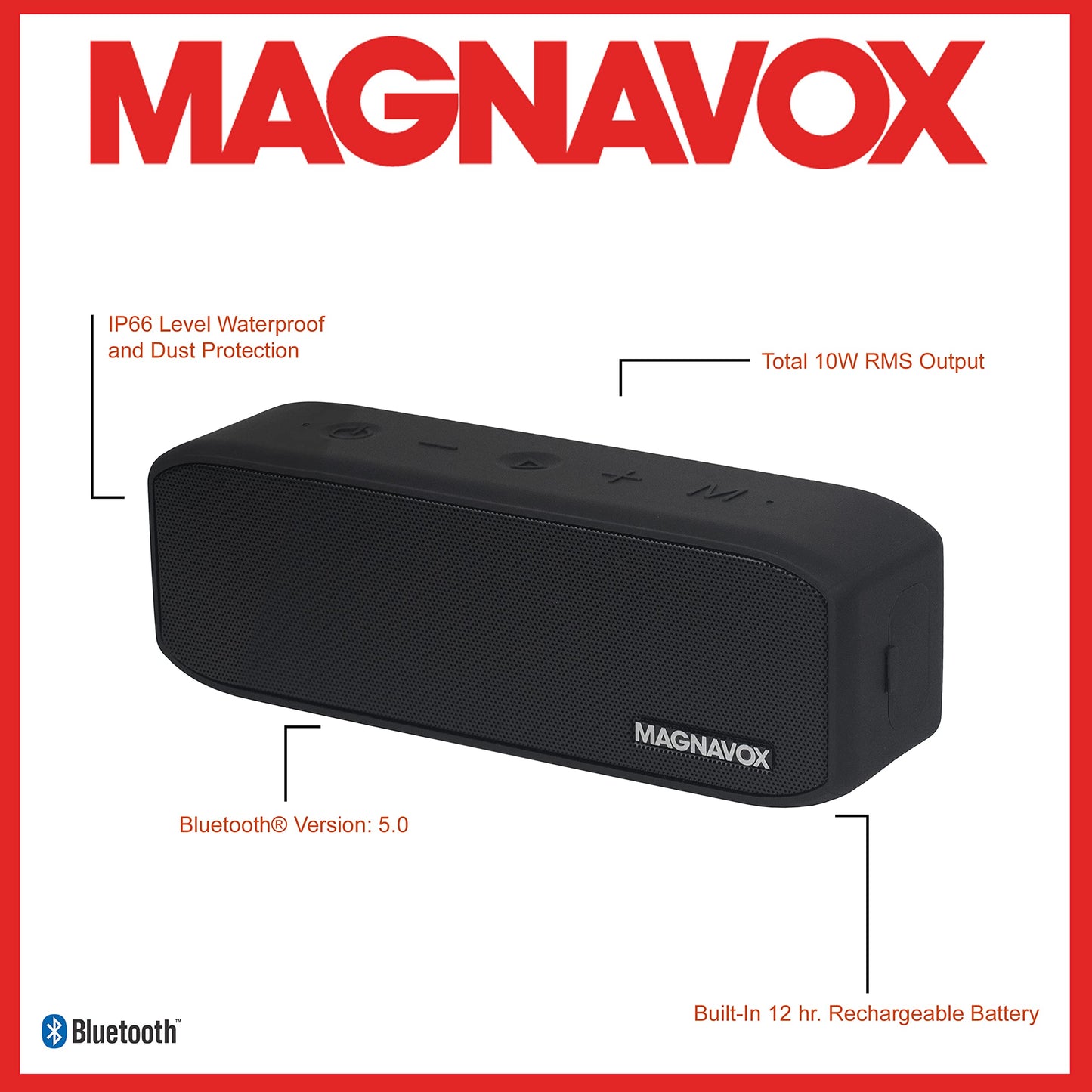 Magnavox MMA3928 Waterproof Portable Bluetooth Speaker in Black