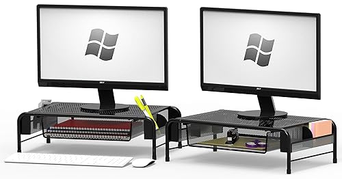 Simple Houseware Metal Desk Monitor Stand Riser with Organizer Drawer, Black, 2 Packs