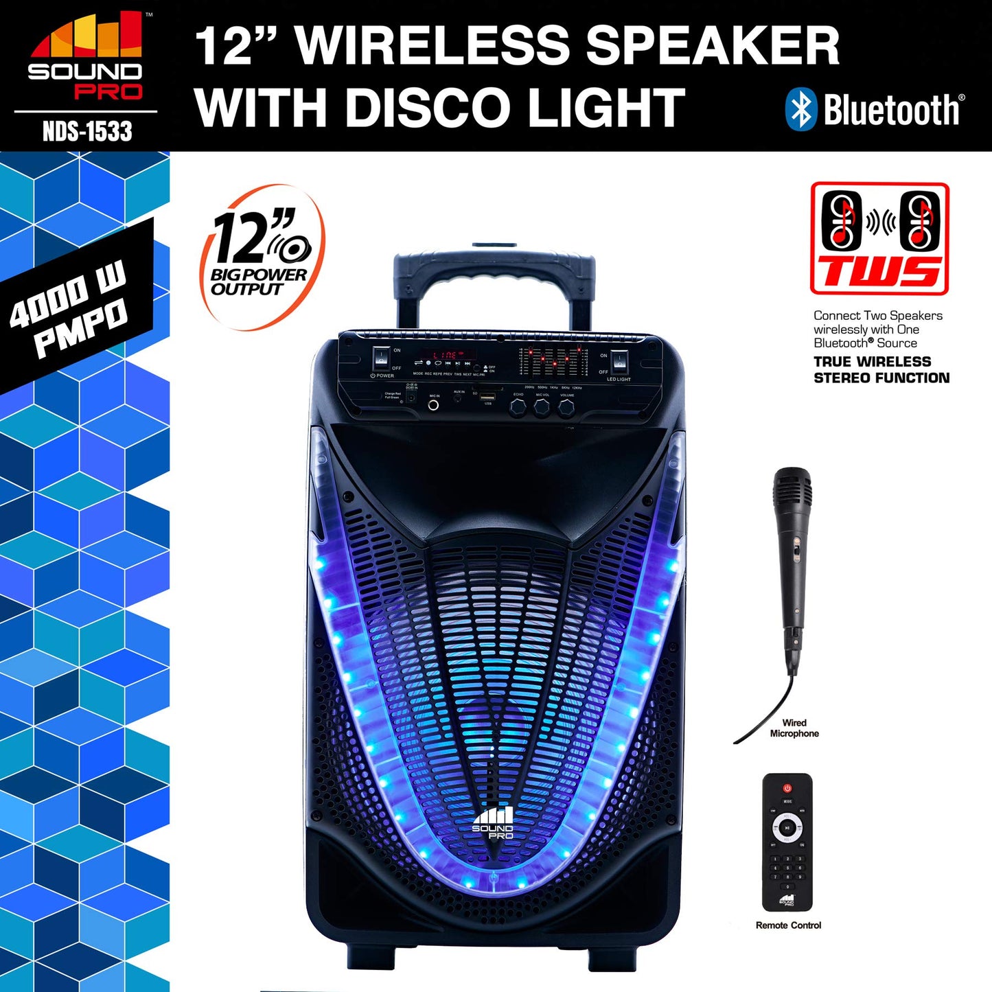 Naxa Electronics NDS-1233 12-Inch Bluetooth Portable Party System with Disco Light