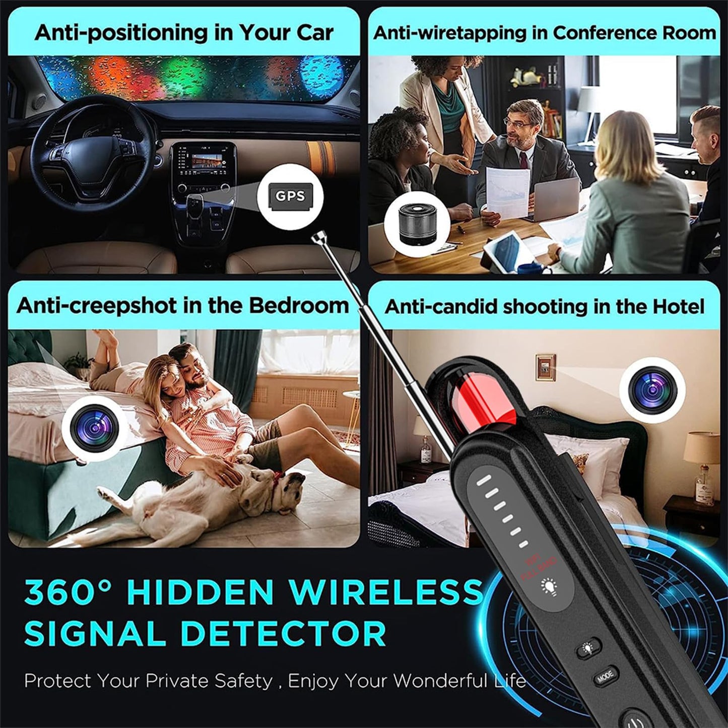 Hidden Camera Detector 2025 - GPS & Bug Detection for Hotels, Travel, Office | 6-Level Sensitivity | Hidden Device Scanner (Black)