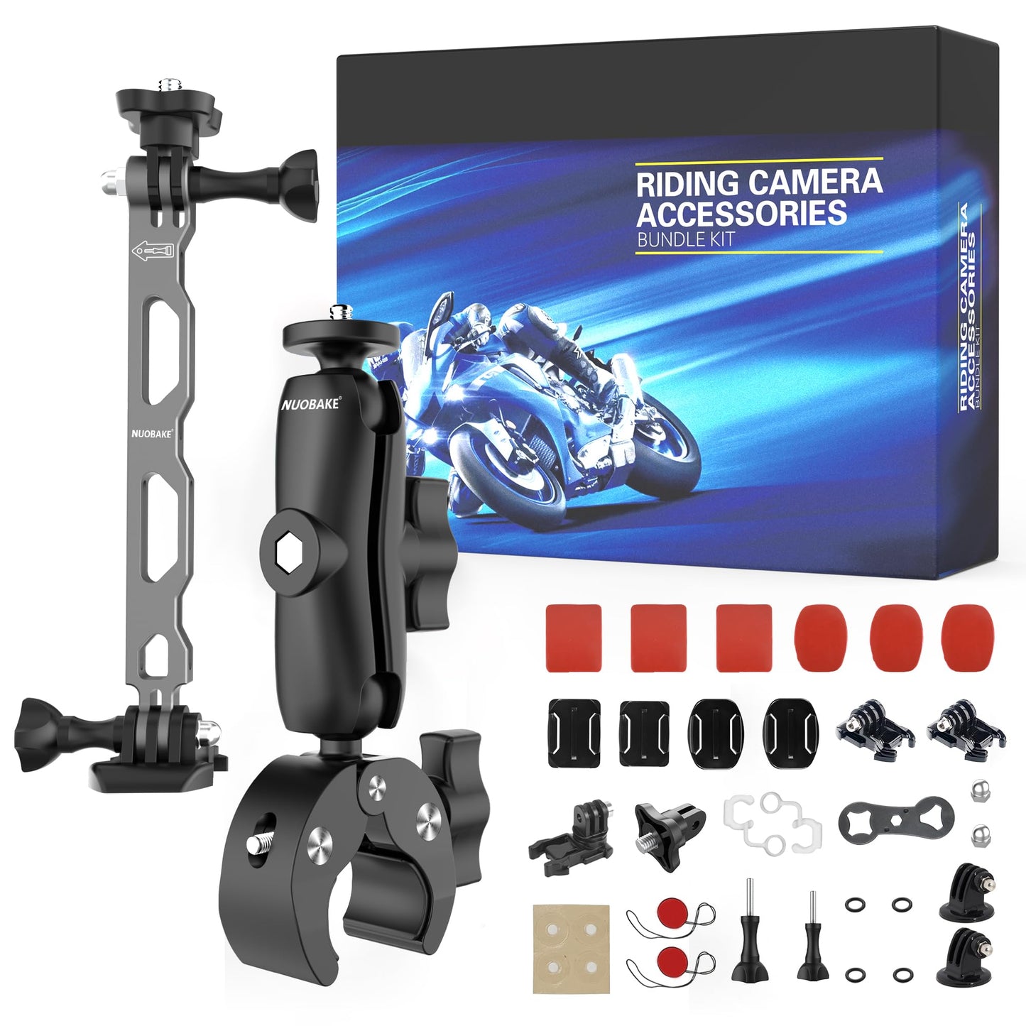 42 in 1 Motorcycle Camera Mount Kit for GoPro Insta360 DJI,Handlebar and Frame Bracket for Bars 0.63"-1.5",360° Rotating Heavy-Duty Bike Handlebar