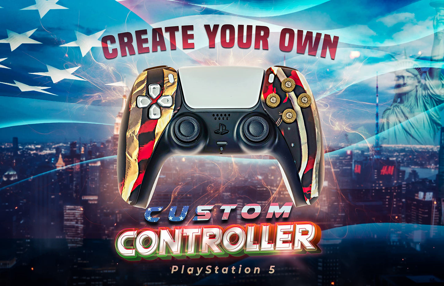 Controller Bullet Buttons for PlayStation PS4 PS5 - Made With Real 9MM Spent Bullet Casings - Includes Tools