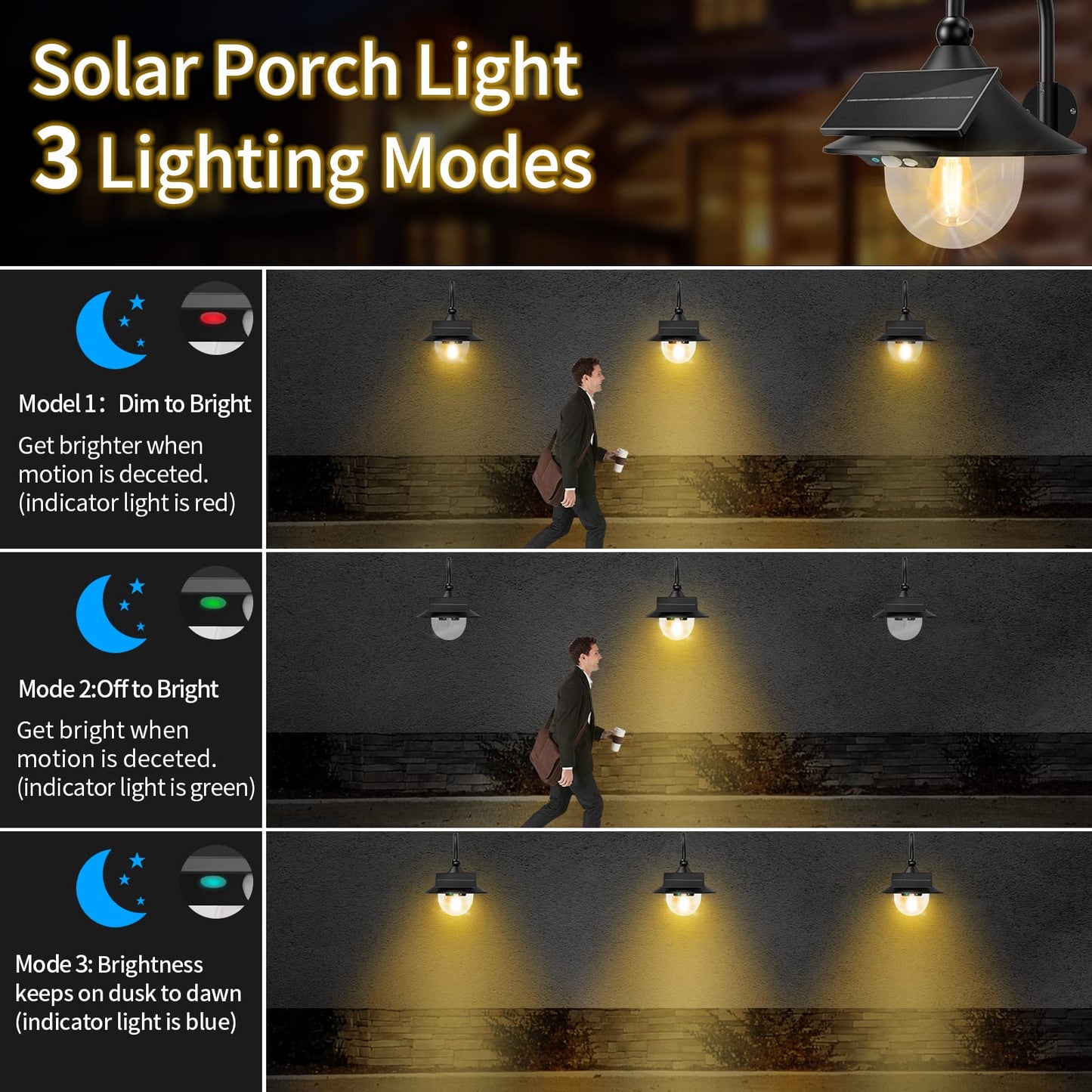 Auzev Solar Lantern Lights Outdoor Retro Solar Barn Light with 3 Lighting Modes & Motion Sensor, Wall Mount Waterproof Outside for Farmhouse, Patio
