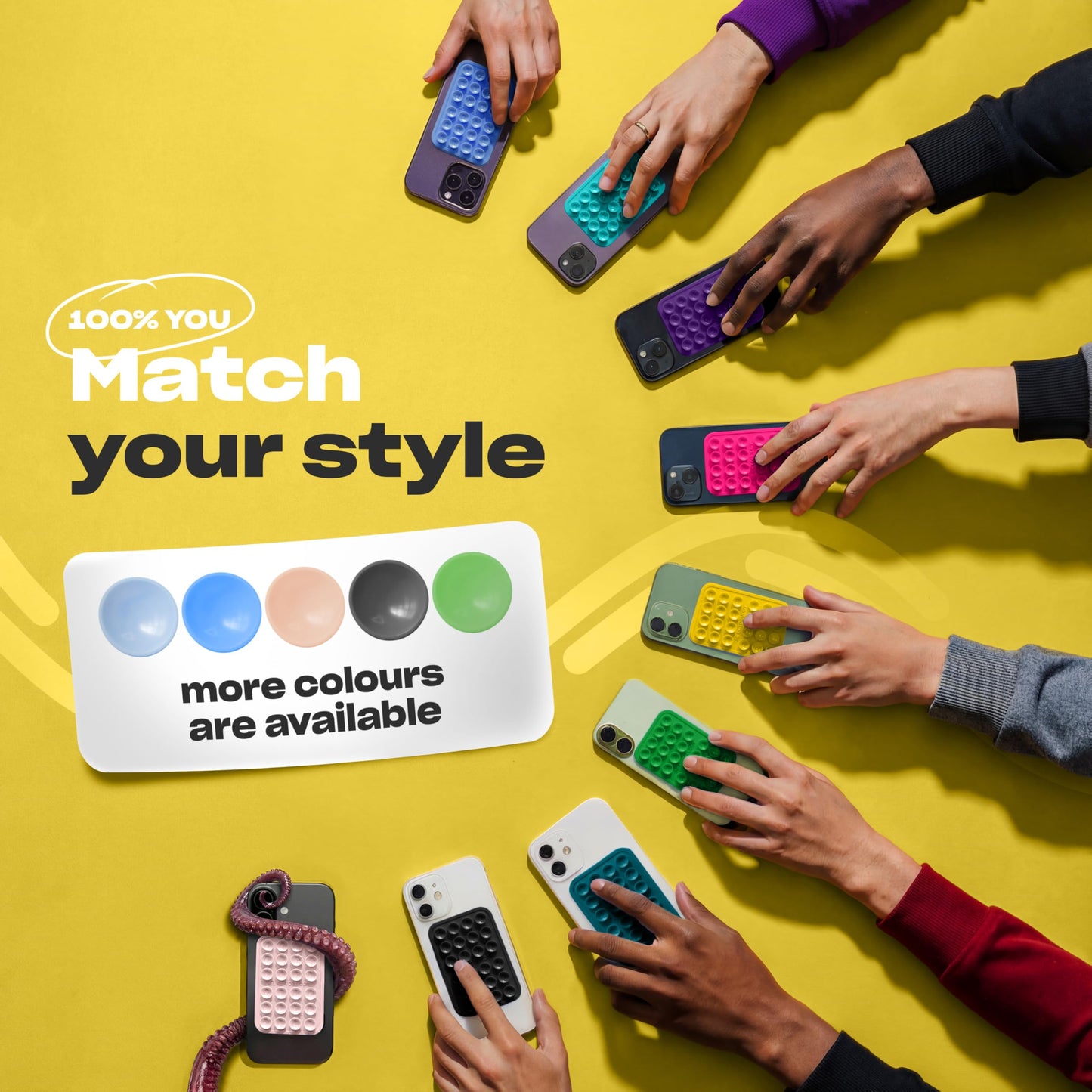 OCTOBUDDY Classic - Silicone Suction Phone Case Adhesive Mount - Hands-Free, Strong Grip Holder for Selfies and Videos - iPhone and Android Compatible
