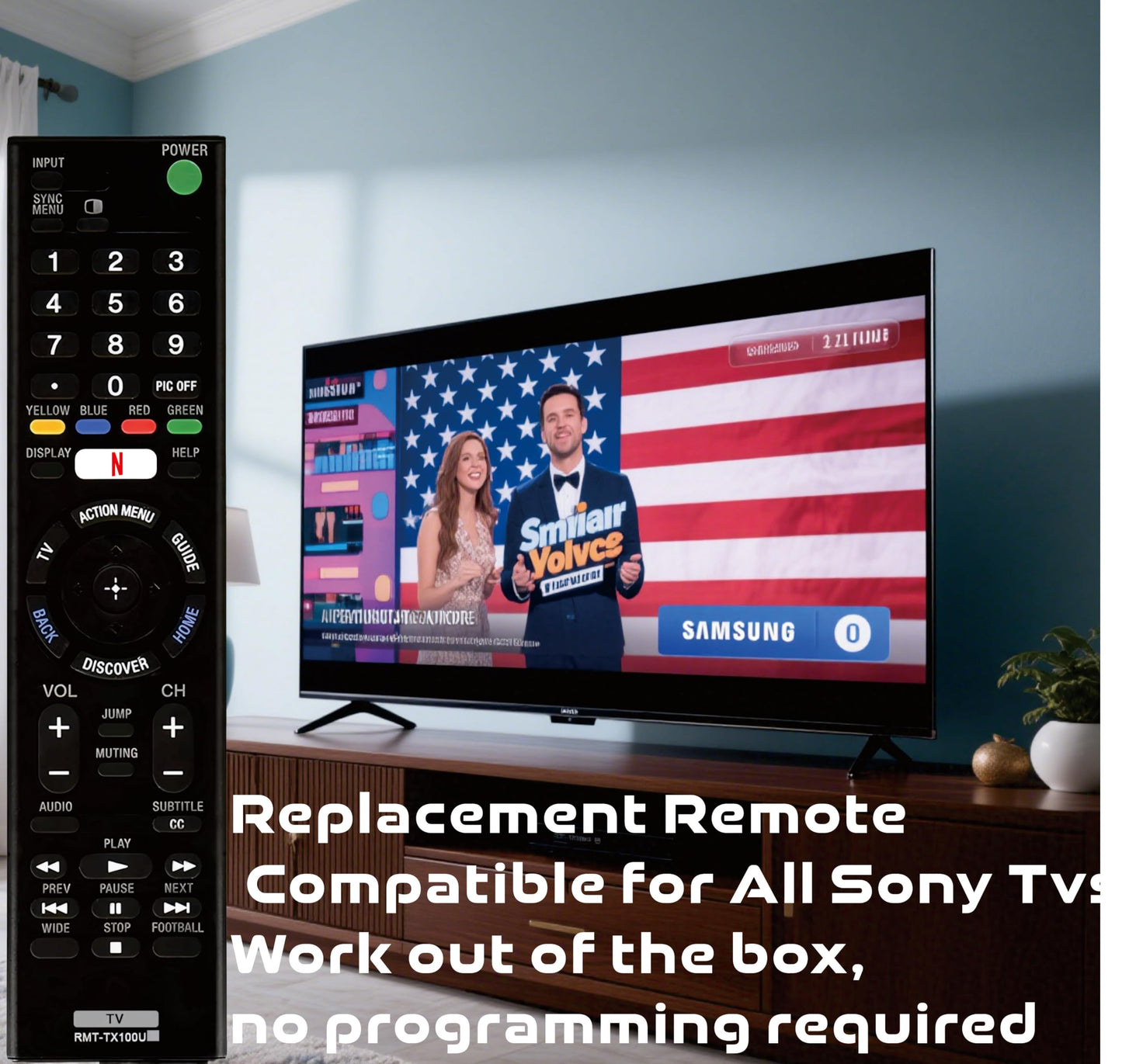 RMT-TX100U Universal Remote Control for Sony TV Remote Control for Smart TV All LCD LED HDTV Smart Bravia TVs Remote Replacement - No Setup Needed