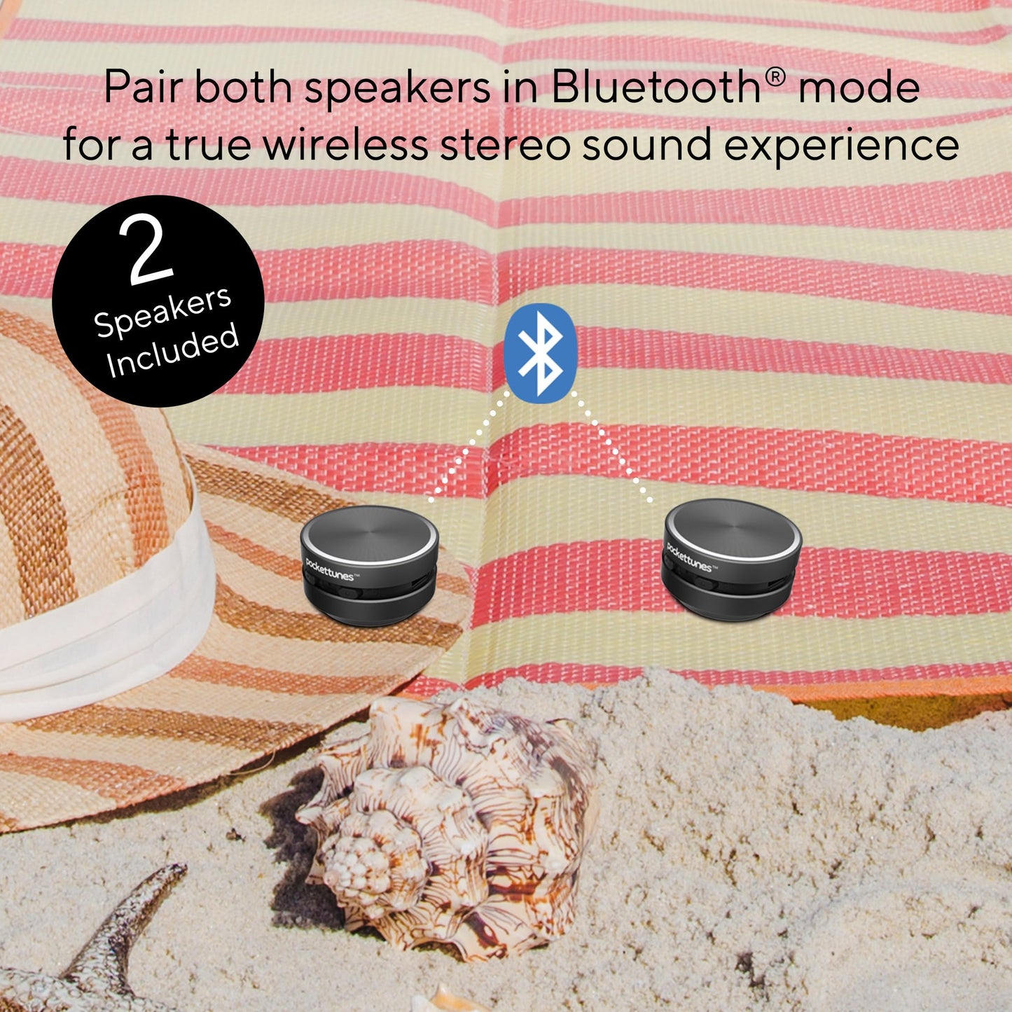 PocketTunes Bone?Conduction Bluetooth Speakers - 2?Pack Mini Wireless Speakers, Surface?Amplifying Sound, True Wireless Stereo, USB?C Rechargeable