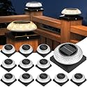 Hiromeco 4x4 Solar Post Cap Lights 12 Pack: Fence Post Solar Lights with 3 Lighting Modes & Round Lampshade - Waterproof Outdoor Deck Post Light