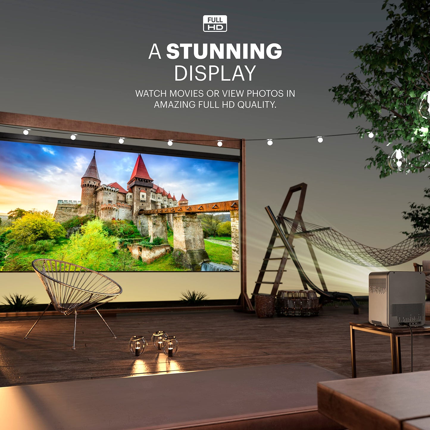 KODAK FLIK HD10 Smart Projector | Android TV 1080P FHD Video Projection System with Google Assistant, Wi-Fi, Bluetooth 5.0, HDMI, USB, Aux & Built-in