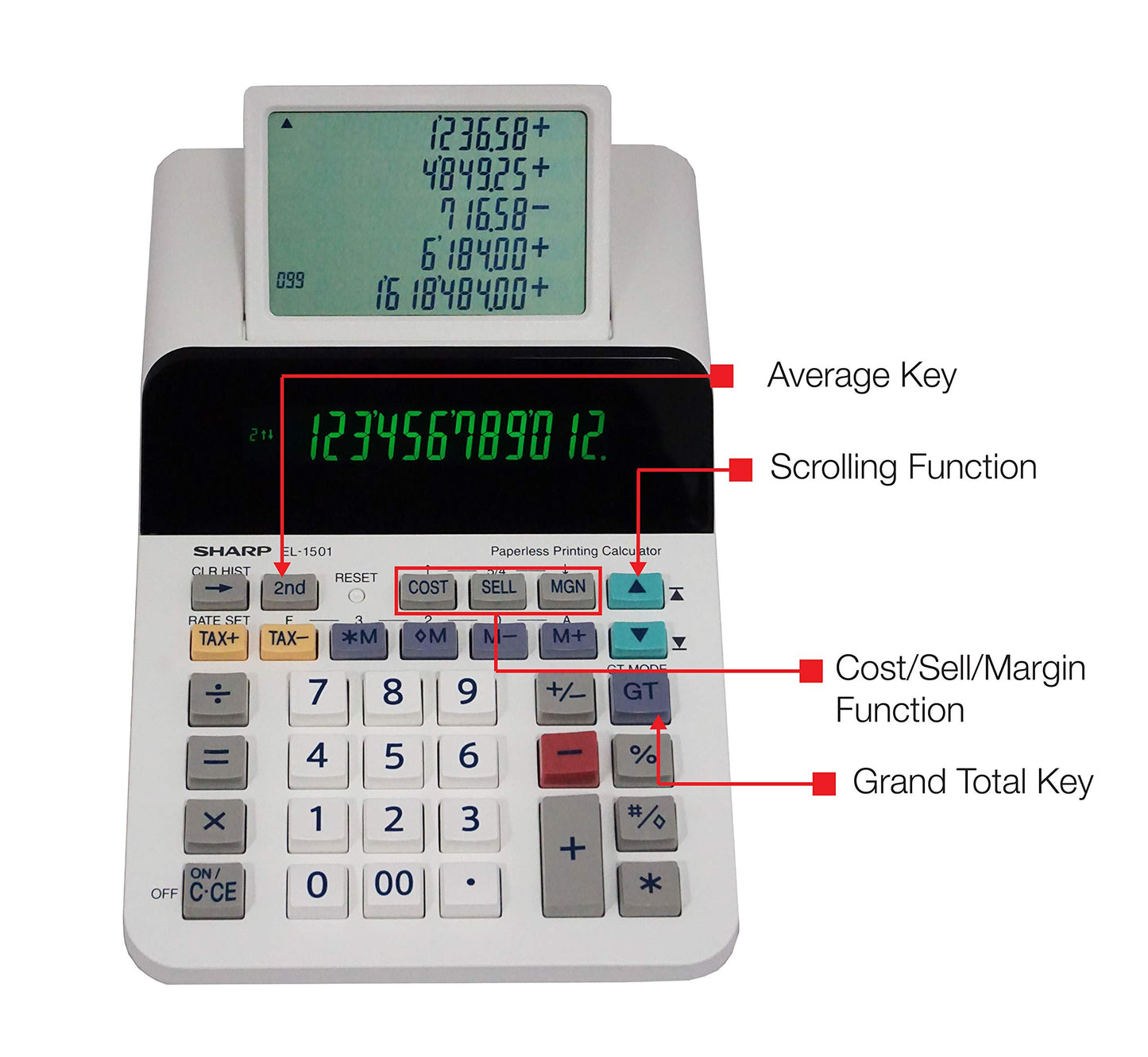 Sharp El-1501 Compact Cordless Paperless Large 12-Digit Display Desktop Printing Calculator That Utilizes Printing Calculator Logic