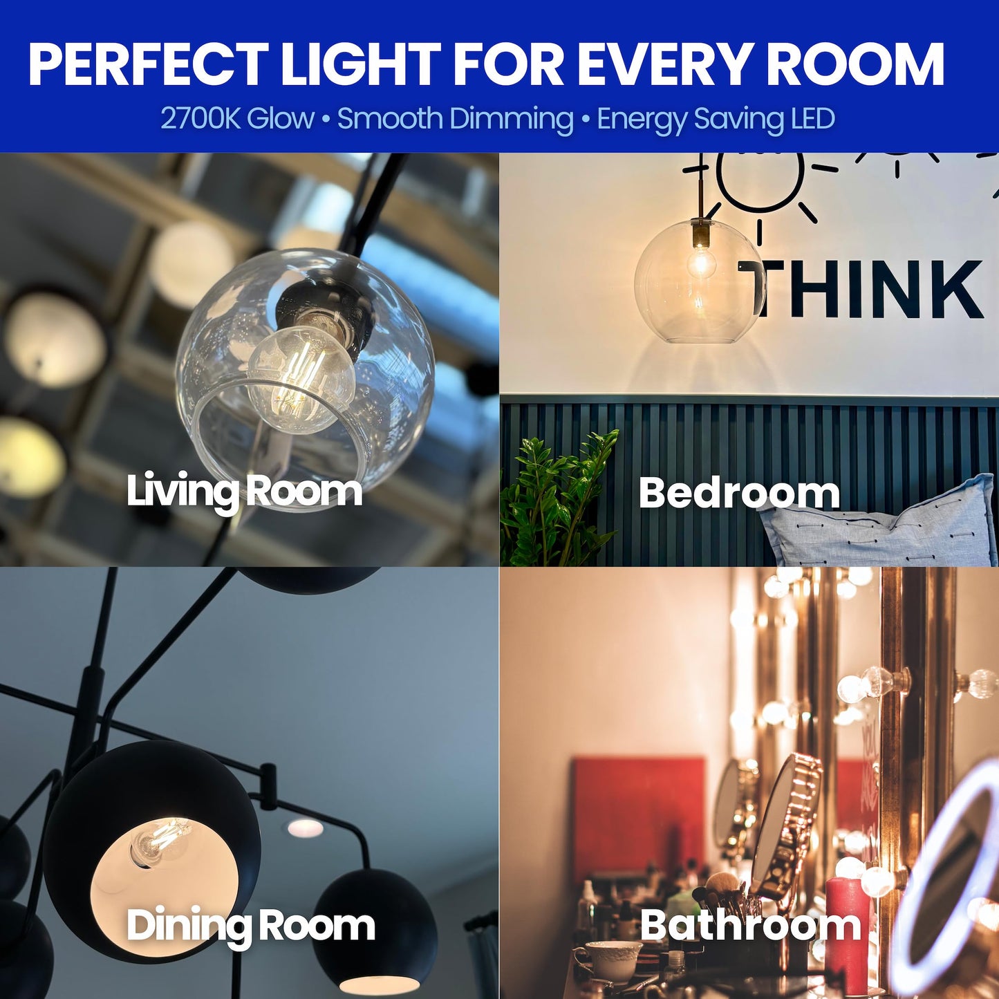 LafoHome EcoBright G25 LED Filament Bulbs Dimmable Globe Lights 60W Equivalent E26 Base 2700K Warm White CRI90 Flicker Free ETL and FCC Certified