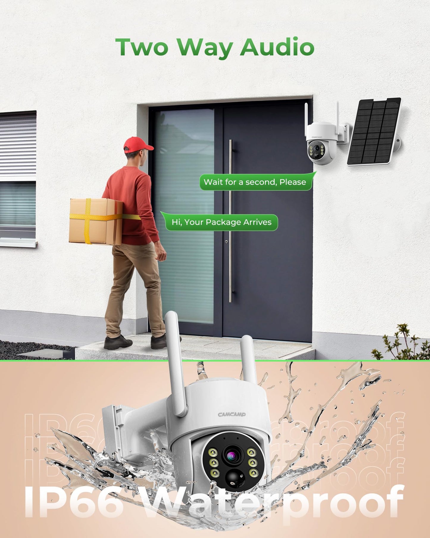 CAMCAMP 2K PTZ Wireless Solar Security Camera Outdoor for Solar Powered Home Security Camera Wireless System, No WiFi Need, Color Night Vision PIR