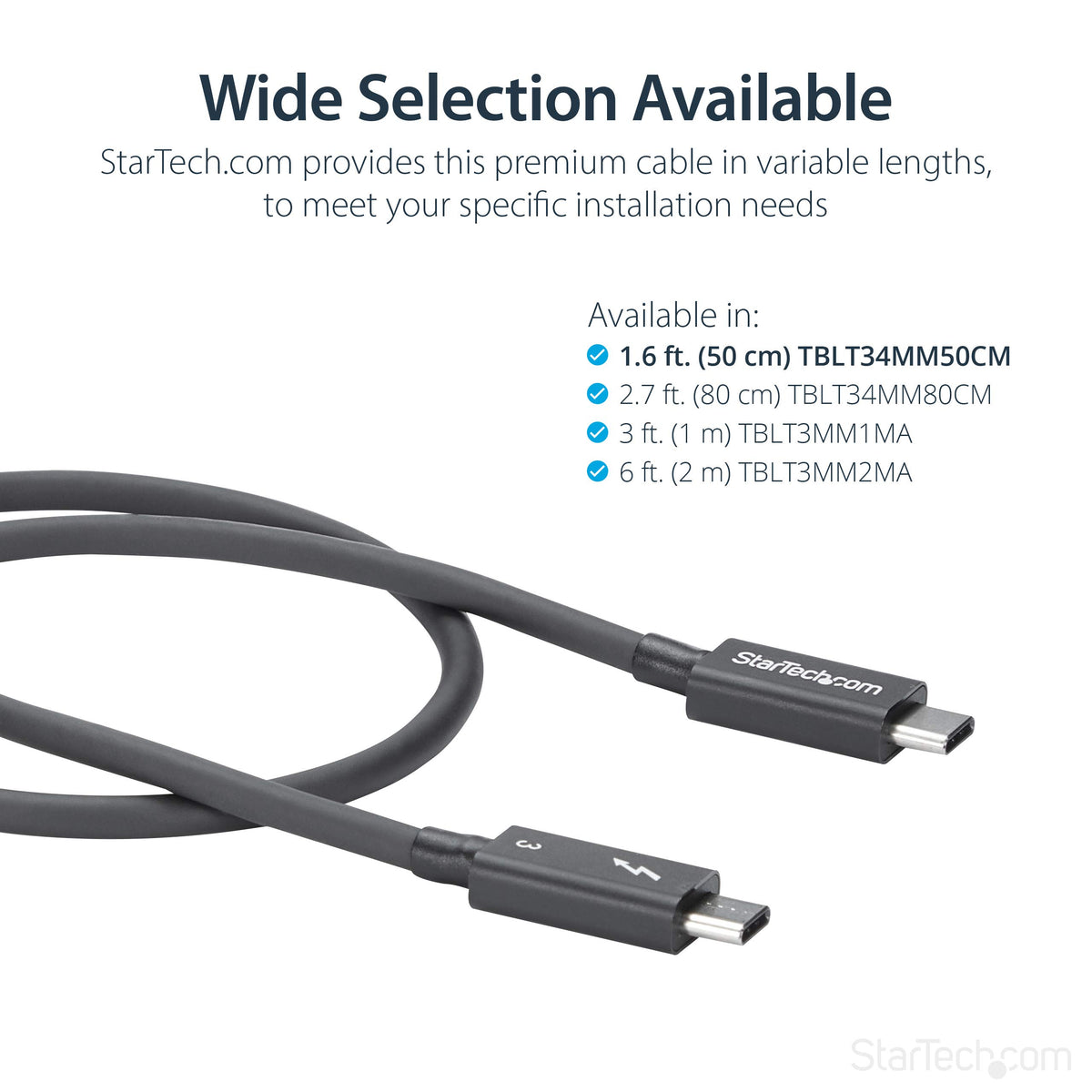 StarTech 1.6ft/50cm Passive Thunderbolt 3 Cable 40Gbps 100W PD 5K Black
