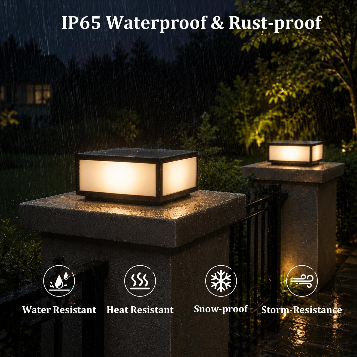 SLAWA Outdoor Post Caps Light With Pier Mount Base Column Cap Lamps Black Waterproof Pole Lantern Light Fixture Square Exterior Pillar Lamp Outdoor