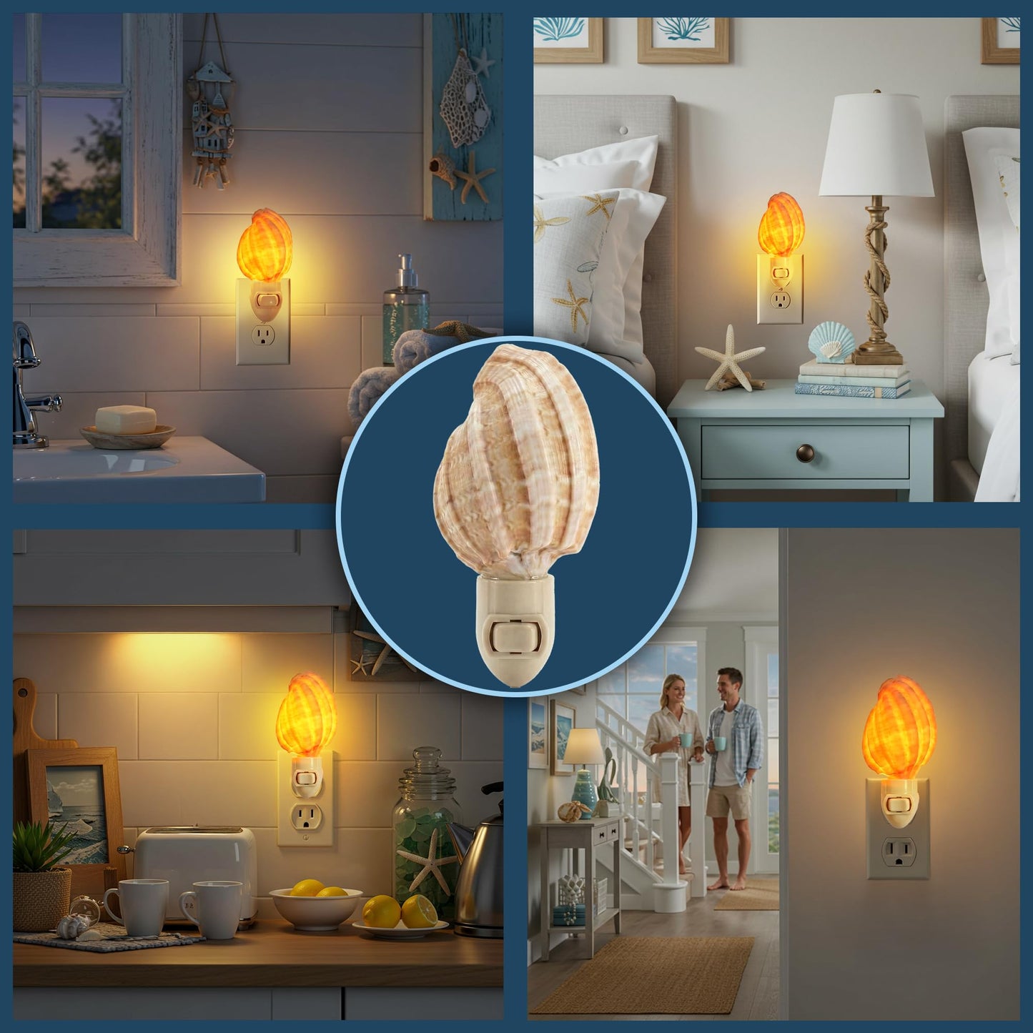 Nautical Crush Trading Seashell Night Light - Beach Night Light with Harpa Shell Light for Bathroom - Sea Shell Lamp - Seashell Lamp Plug Into Wall