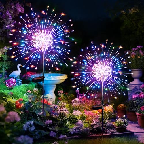HPUFKOT Solar Garden Lights Outdoor,Waterproof Garden, 2PC 200 LED Twinkling Firework Lights Decorative with 8 Modes,Decor for Yard Patio Pathway Lawn