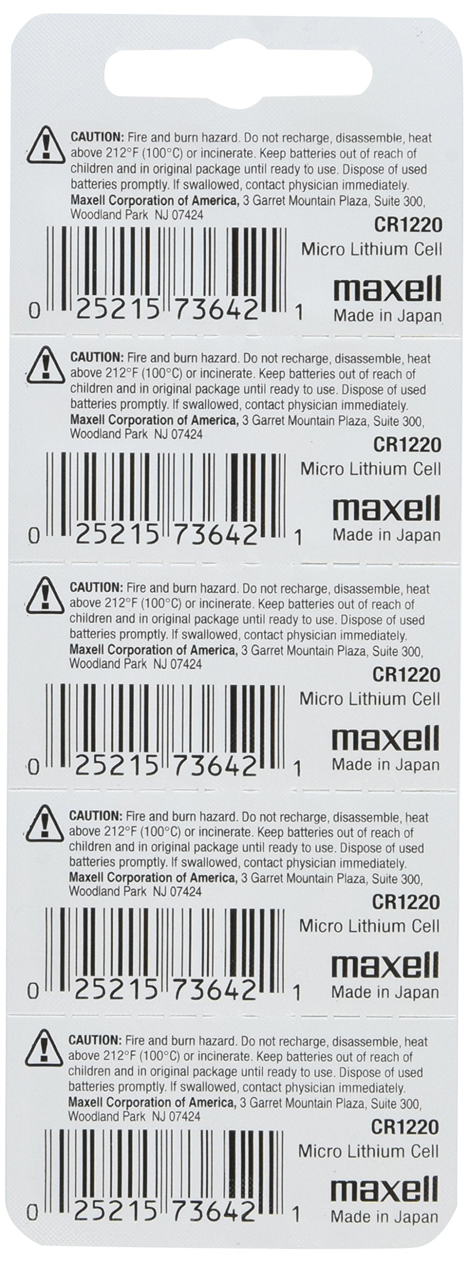 Maxell CR1220 3V Lithium Coin Cell Watch Batteries (5-Pack)