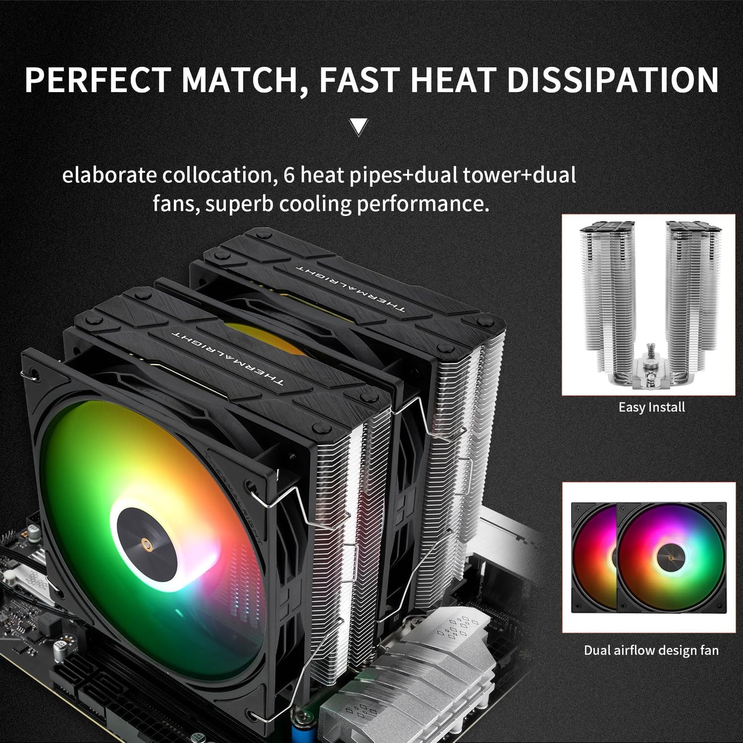 Thermalright Peerless Assassin 120 ARGB Black V3 CPU Cooler,6 Heat Pipes CPU Air Cooler,Dual TL-P12-S PWM Fans,157mm High,for Intel