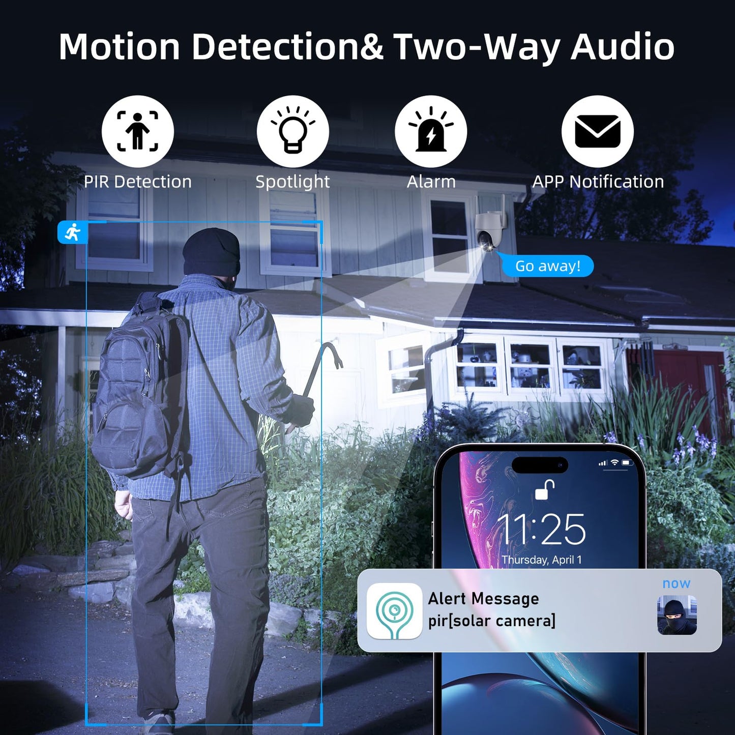 4G LTE Cellular Solar Security Camera Wireless Outdoor, No WiFi Security Camera, 360° View, 2K Night Vision, PIR Detection, 2 Way Audio, Motion